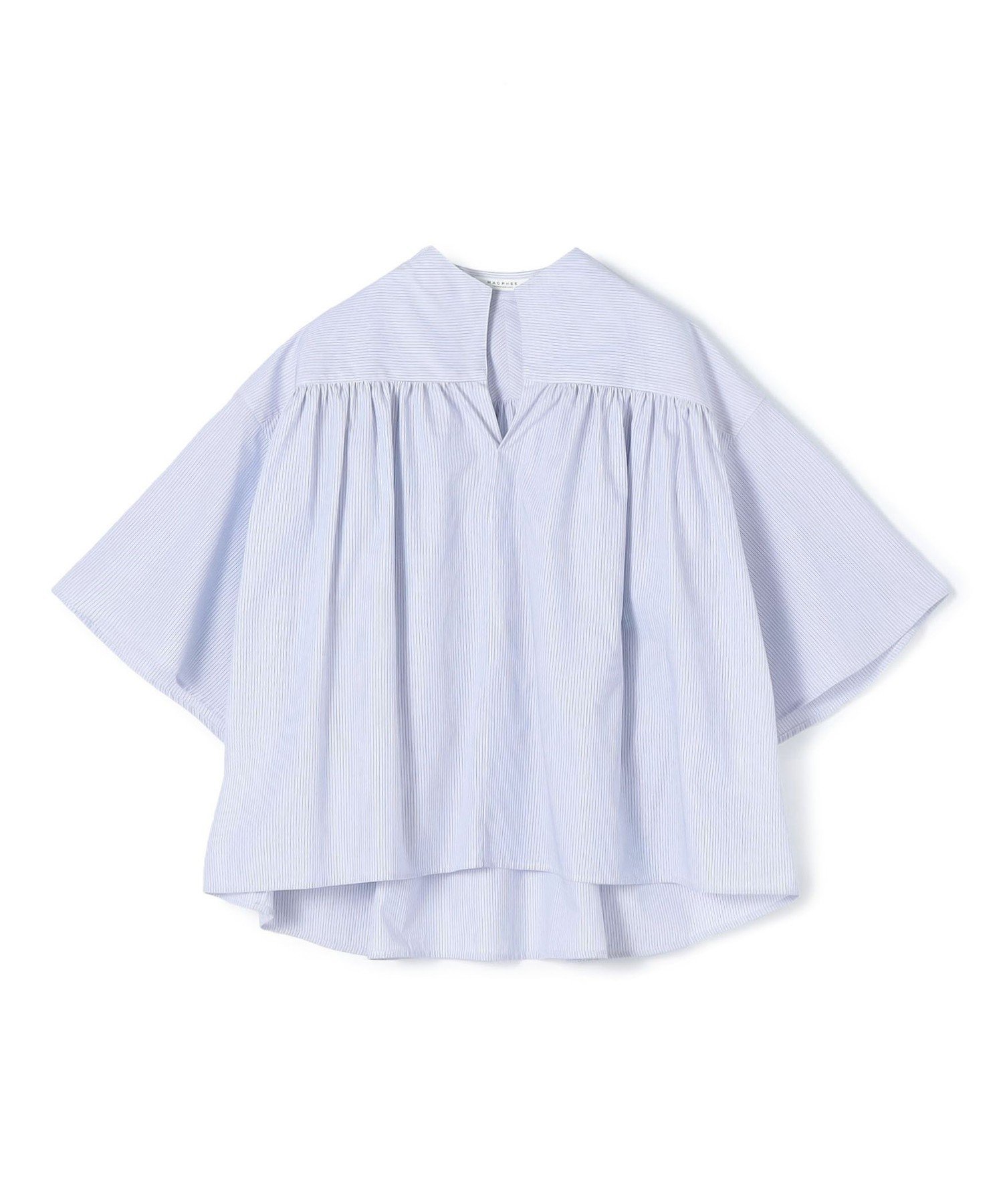 MACPHEE コットンブロード ギャザーブラウス トゥモローランド トップス シャツ・ブラウス ブルー ホワイト【送料無料】のサムネイル