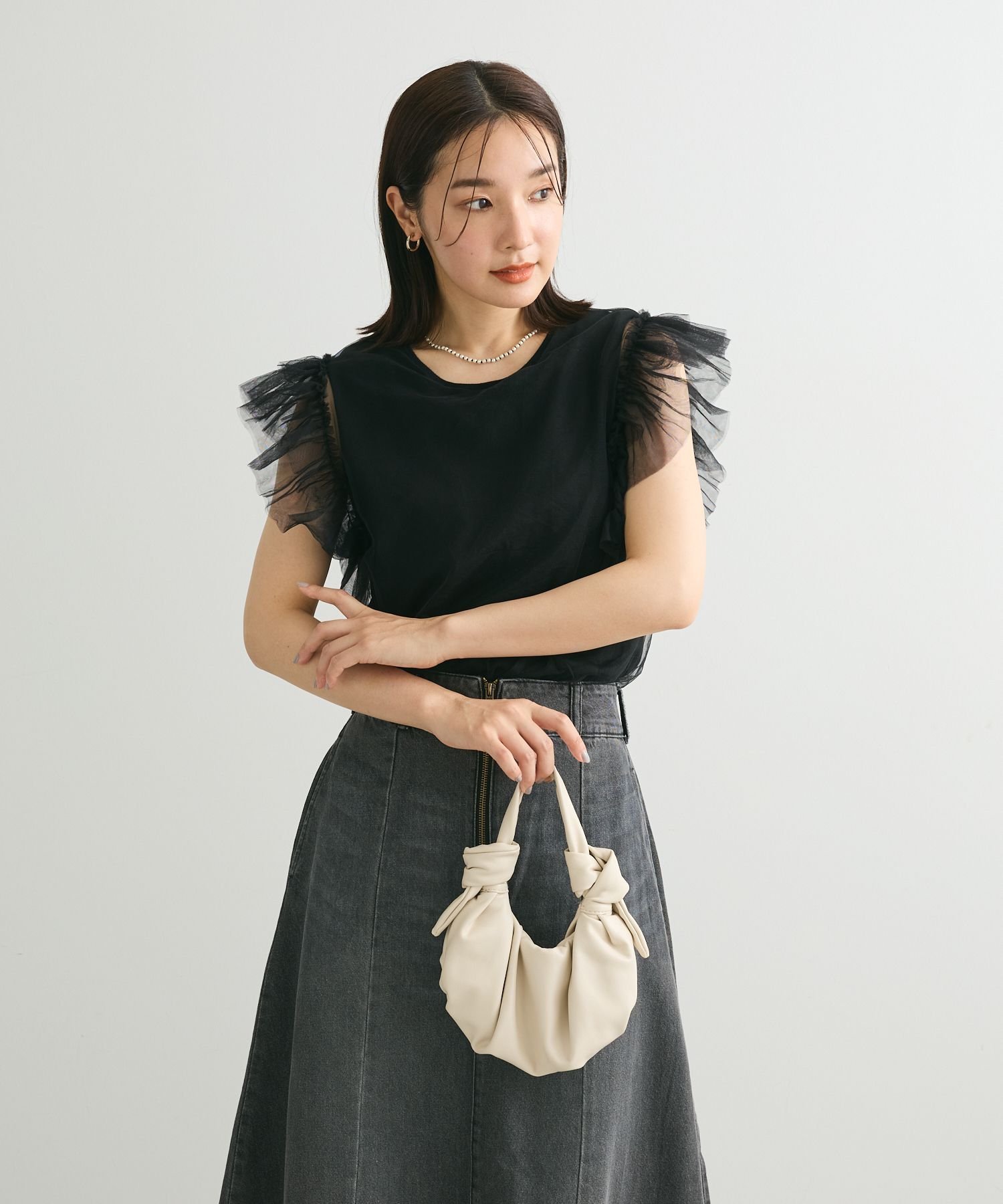 【SALE／73%OFF】Green Parks ・swing by チュールレイヤーノースリーブニット グリーンパークス トップス ニット ブラック グレー ピンク ホワイト