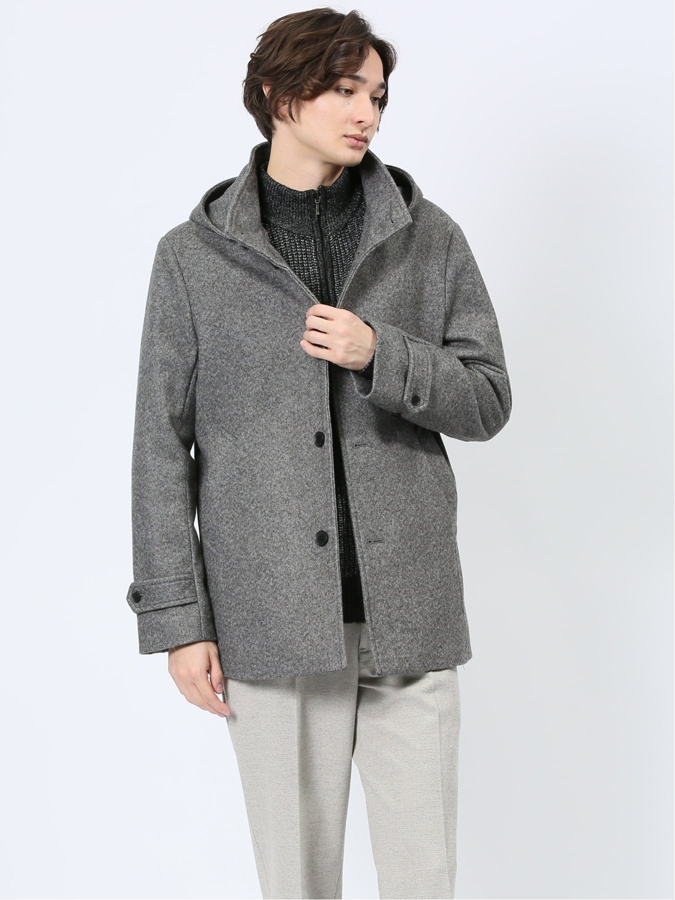 【SALE/50%OFF】TAKA-Q ストレッチメルトン フーデットブルゾン タカキュー ジャケット・アウター ダッフルコート ネイビー グレー【送料無料】