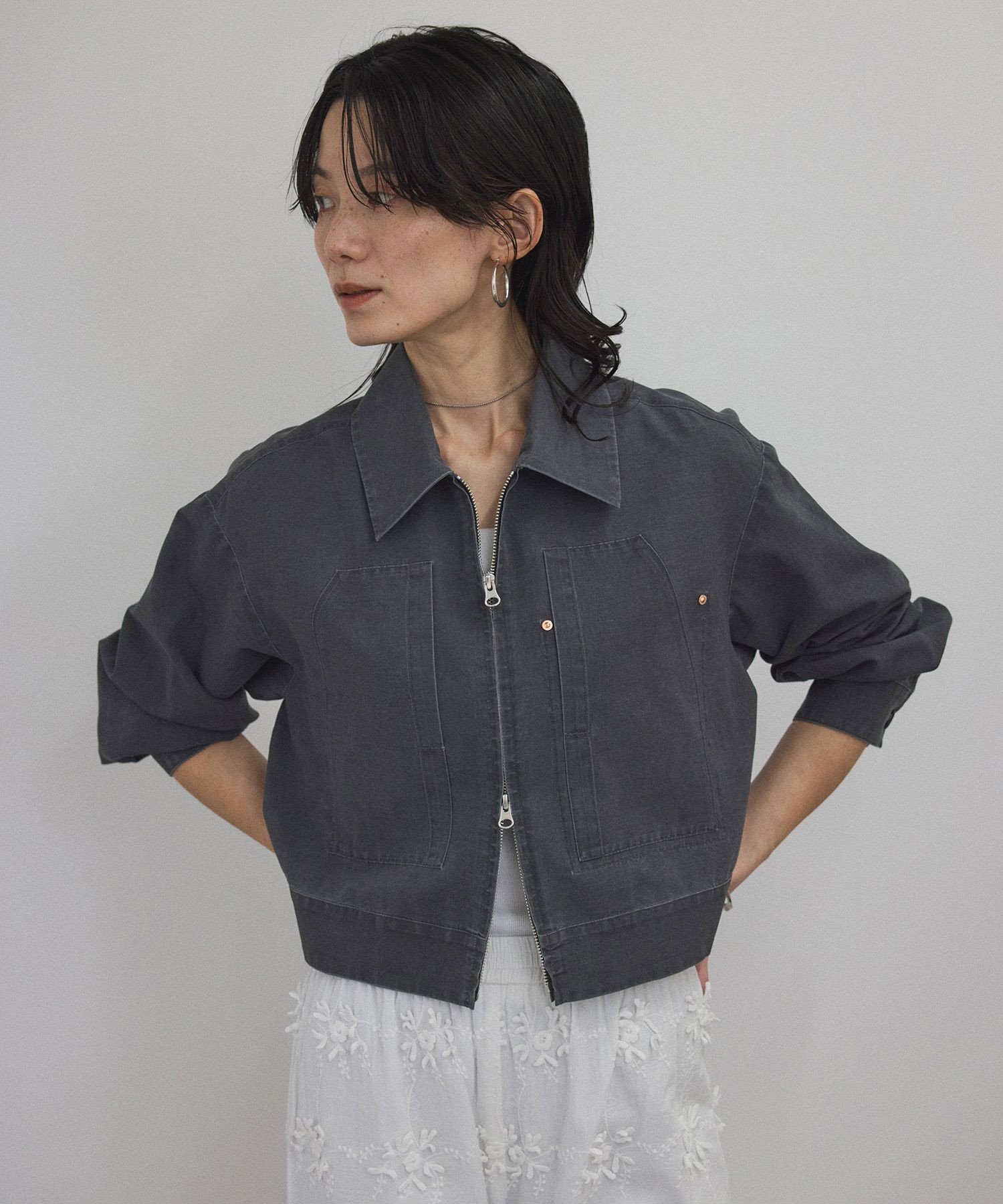 【SALE／70%OFF】SALON adam et rope' 【セットアップ対応】ビンテージライクジップブルゾン サロン アダム エ ロペ ジャケット・アウター ブルゾン・ジャンパー ホワイト グレー グリーン【送料無料】