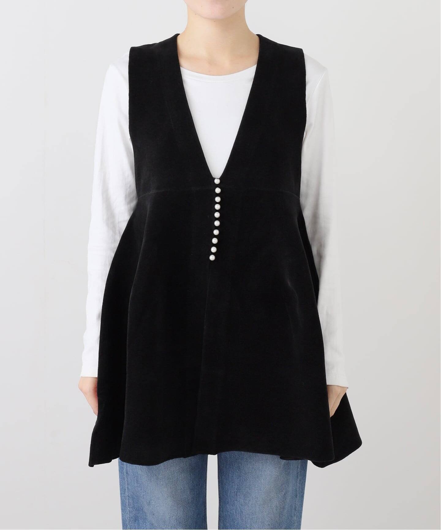 IENA ベロアフォルムベスト イエナ トップス ベスト・ジレ ブラック【送料無料】