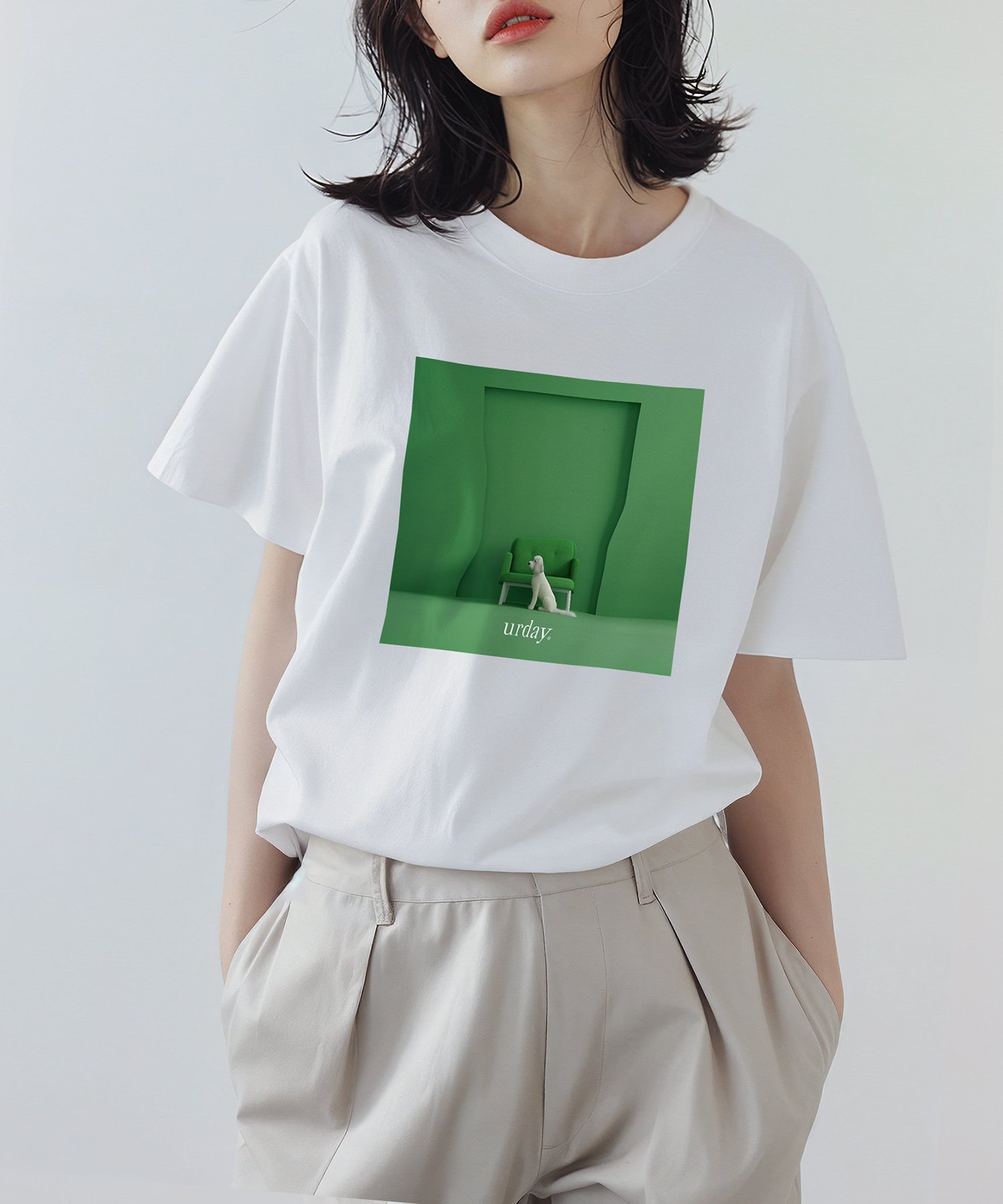 mamian urday【Animal/White Dog/G】フォトTシャツ マミアン トップス カットソー・Tシャツ ホワイト