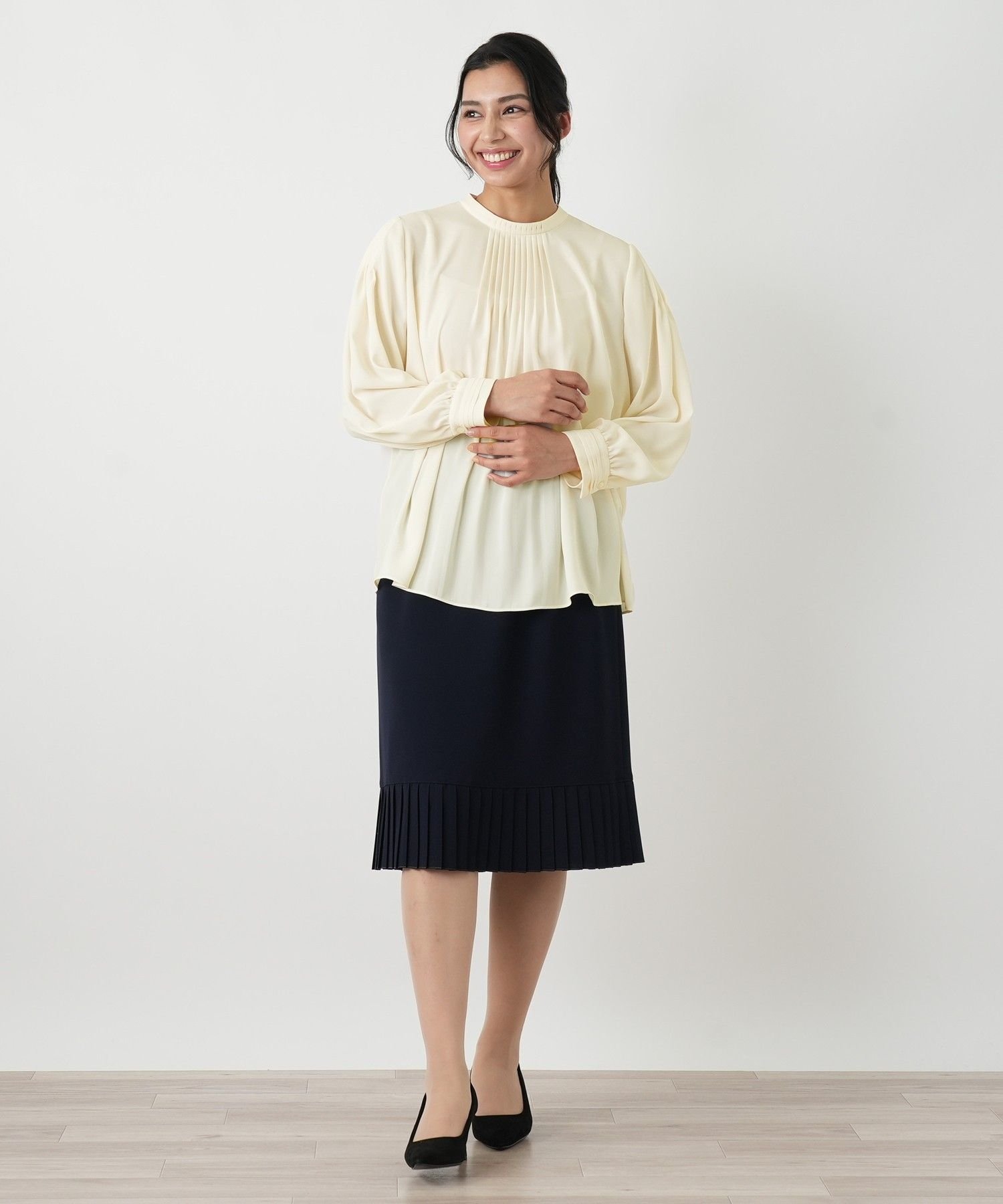 Leilian PLUS HOUSE ブラウス【ROCHAS Premiere】 レリアン プラスハウス トップス シャツ・ブラウス ホワイト ベージュ