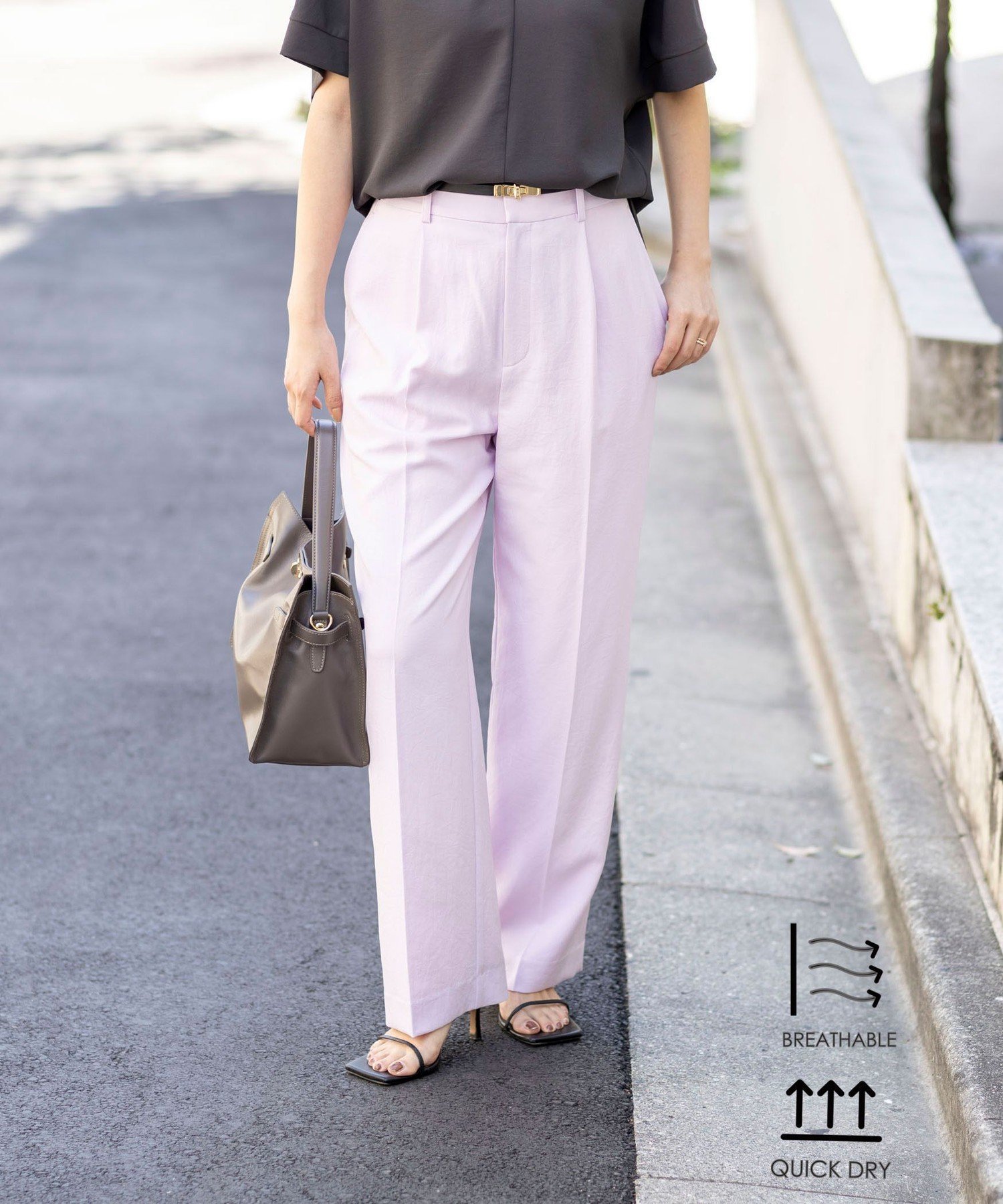 NOLLEY'S 《セットアップ対応》ウォッシャブルストレッチツイル愛されセミワイドパンツ ノーリーズ パンツ その他のパンツ ブルー ベージュ ネイビー【送料無料】