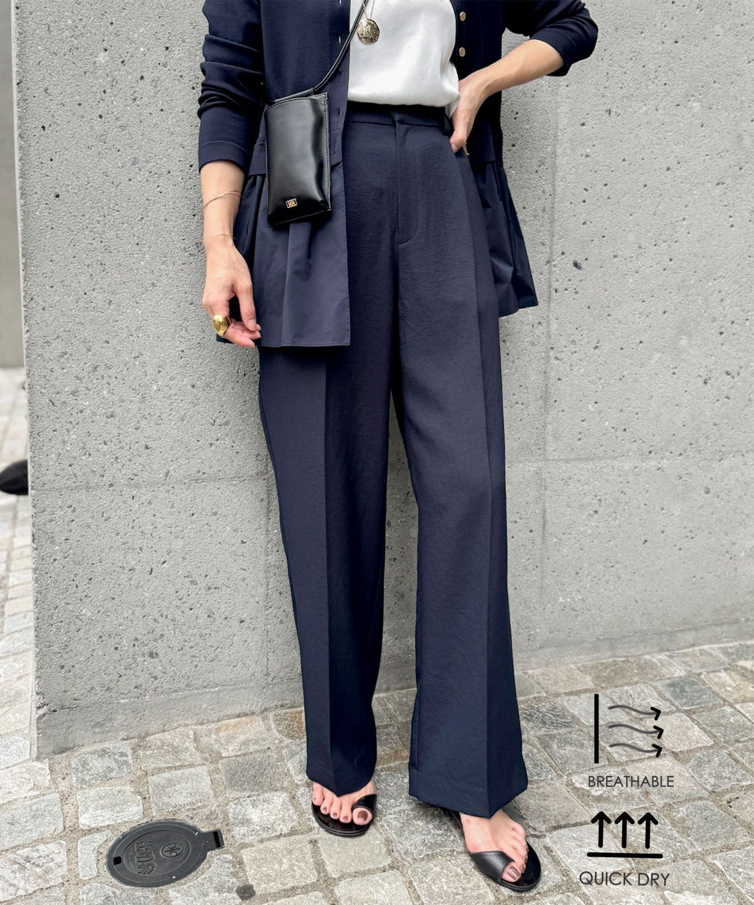 NOLLEY'S 《セットアップ対応》ウォッシャブルストレッチツイル愛されセミワイドパンツ ノーリーズ パンツ その他のパンツ ブルー ベージュ ネイビー【送料無料】
