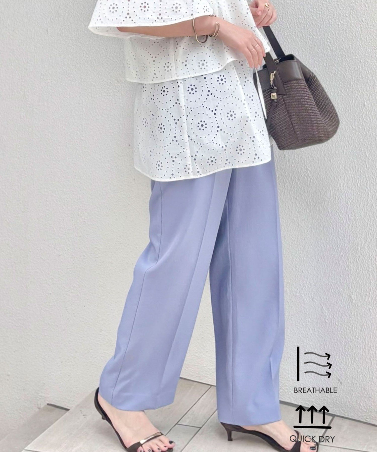 NOLLEY'S 《セットアップ対応》ウォッシャブルストレッチツイル愛されセミワイドパンツ ノーリーズ パンツ その他のパンツ ブルー ベージュ ネイビー【送料無料】