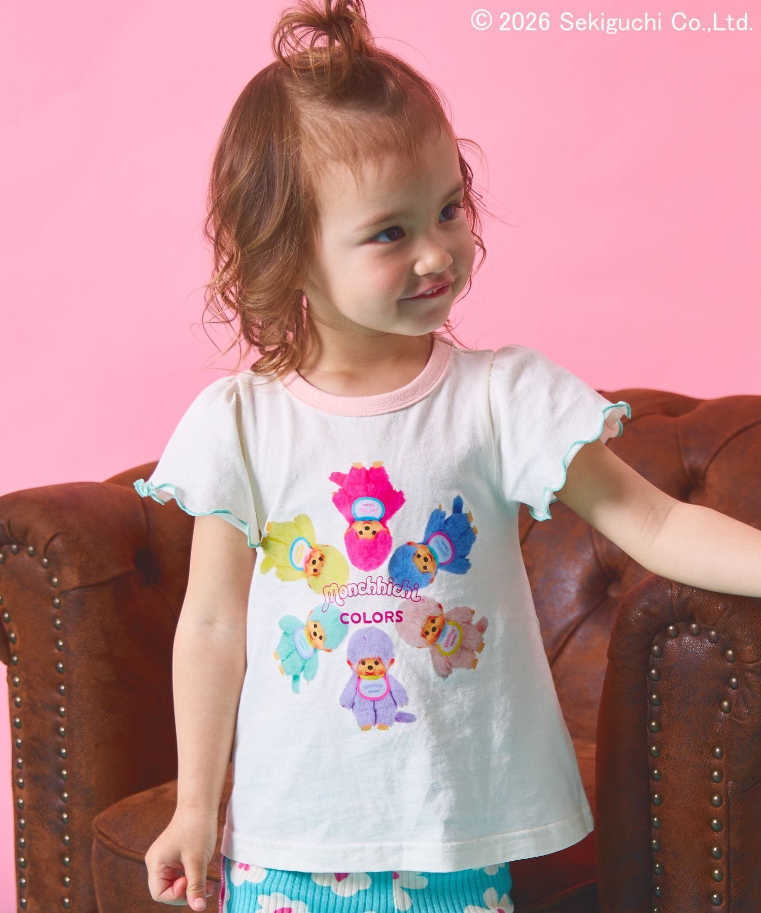 pairmanon ガールズ 袖フリル 配色メロー 半袖プリントTシャツ ペアマノン トップス カットソー・Tシャツ グレー ホワイト ピンク