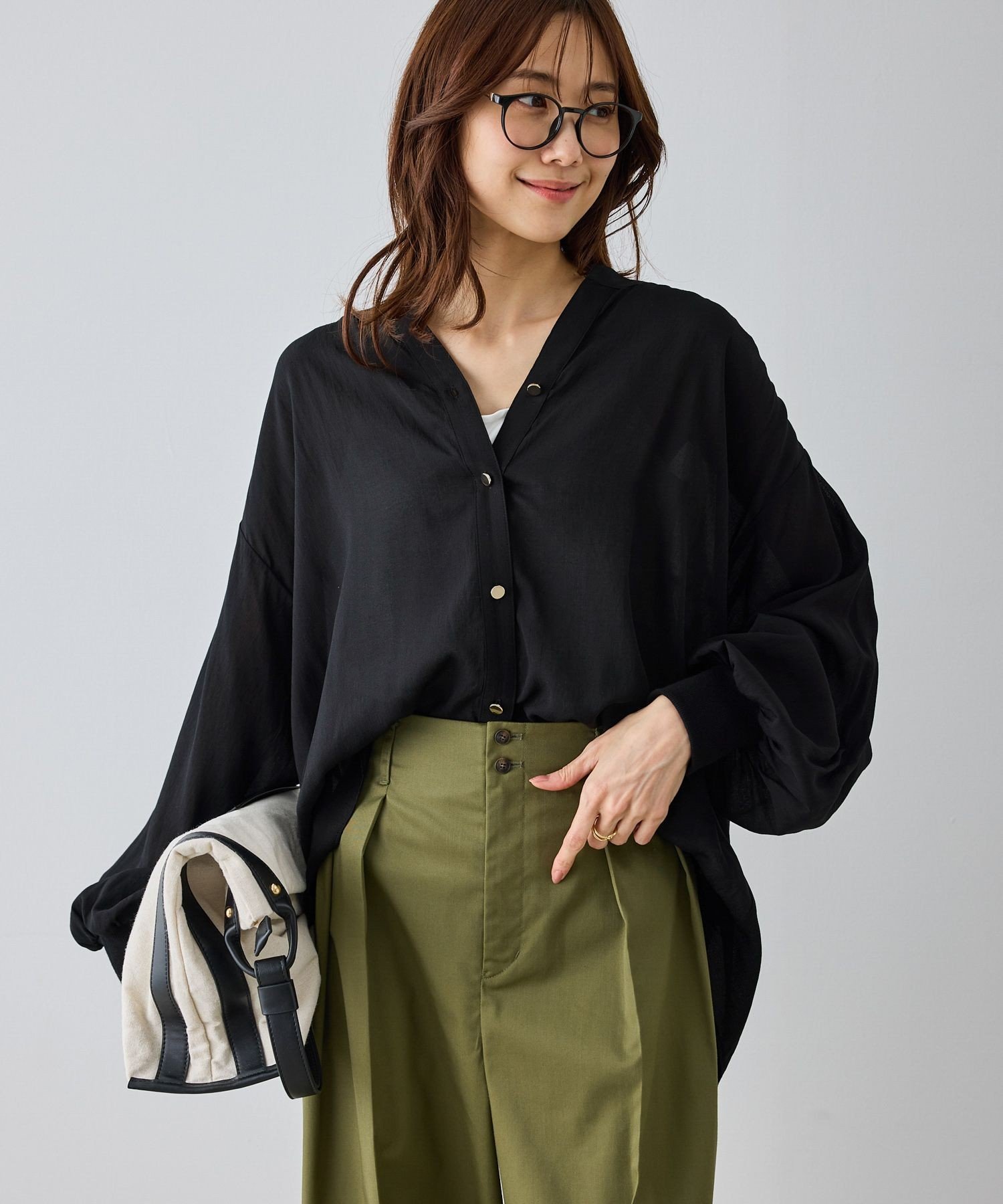【SALE／9%OFF】ROPE' PICNIC 布帛シアーカーディガンブラウス ロペピクニック トップス シャツ・ブラウス ベージュ ブラック【送料無料】 stylife-15630681 Rakuten Fashion サンプル画像2