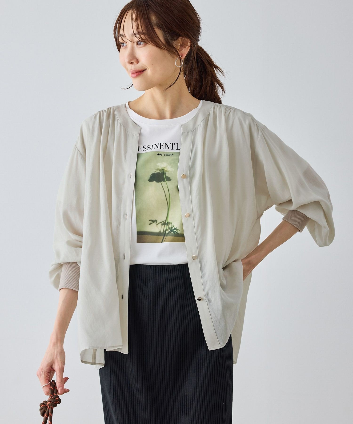 【SALE／9%OFF】ROPE' PICNIC 布帛シアーカーディガンブラウス ロペピクニック トップス シャツ・ブラウス ベージュ ブラック【送料無料】 stylife-15630681 Rakuten Fashion サンプル画像3
