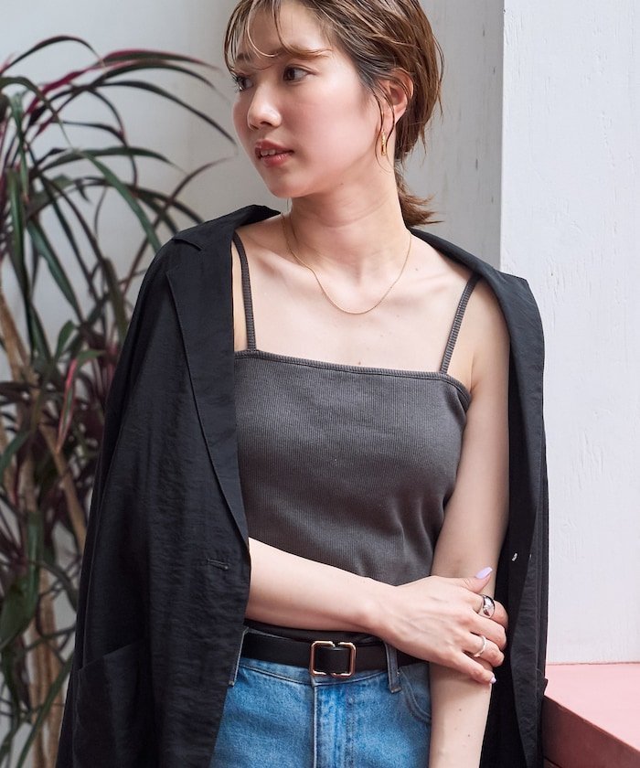 【SALE／35%OFF】FREAK'S STORE 限定展開 メランジ テレコ カップ付き ベアキャミ フリークスストア トップス キャミソール ブラウン グレー ブルー オレンジ