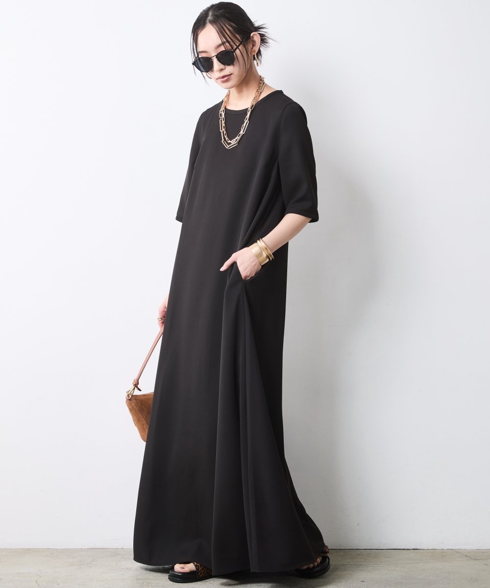 CHIC STYLE Aライン5分袖マキシワンピース＜大きいサイズ有＞シックスタイル シックスタイル ワンピース・ドレス ワンピース【送料無料】