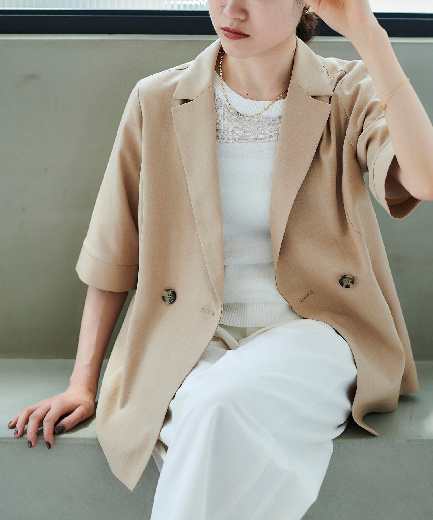 le.coeur blanc ＜セットアップ対応＞タンブラーブッチャーハーフスリーブジャケット ルクールブラン ジャケット・アウター その他のジャケット・アウター ベージュ ネイビー グレー【送料無料】のサムネイル