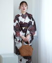 Nico@ntique ニコアンティーク 浴衣3点セット えんじぼかしの菊と扇面 Fサイズ ウタタネ 着物・浴衣・和装小物 浴衣【送料無料】