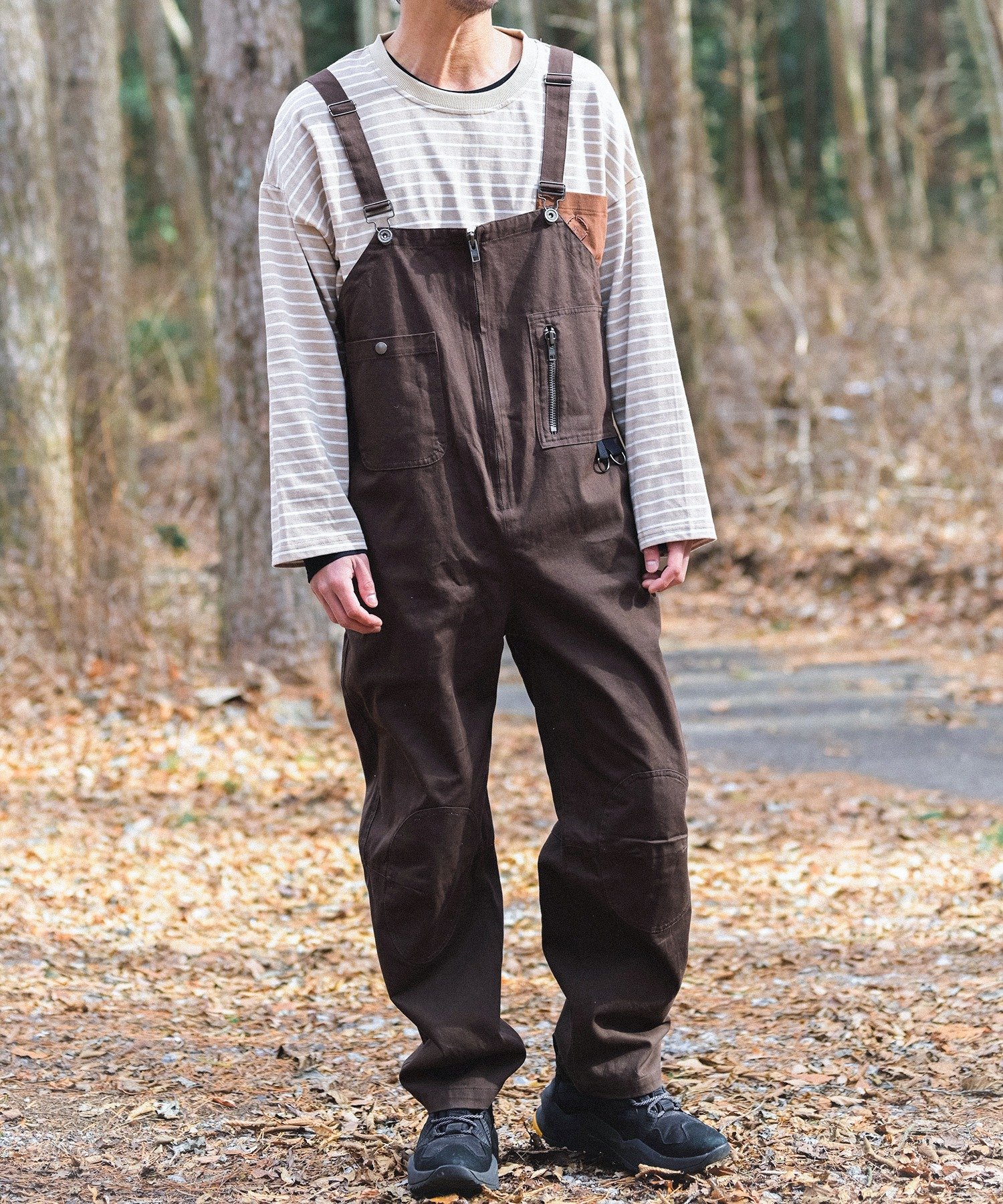 S'more S'more/HALF ZIP BIG OVERALL アイモハ オールインワン・オーバーオール オーバーオール・サロペット カーキグリーン ブラウン ベージュ【送料無料】