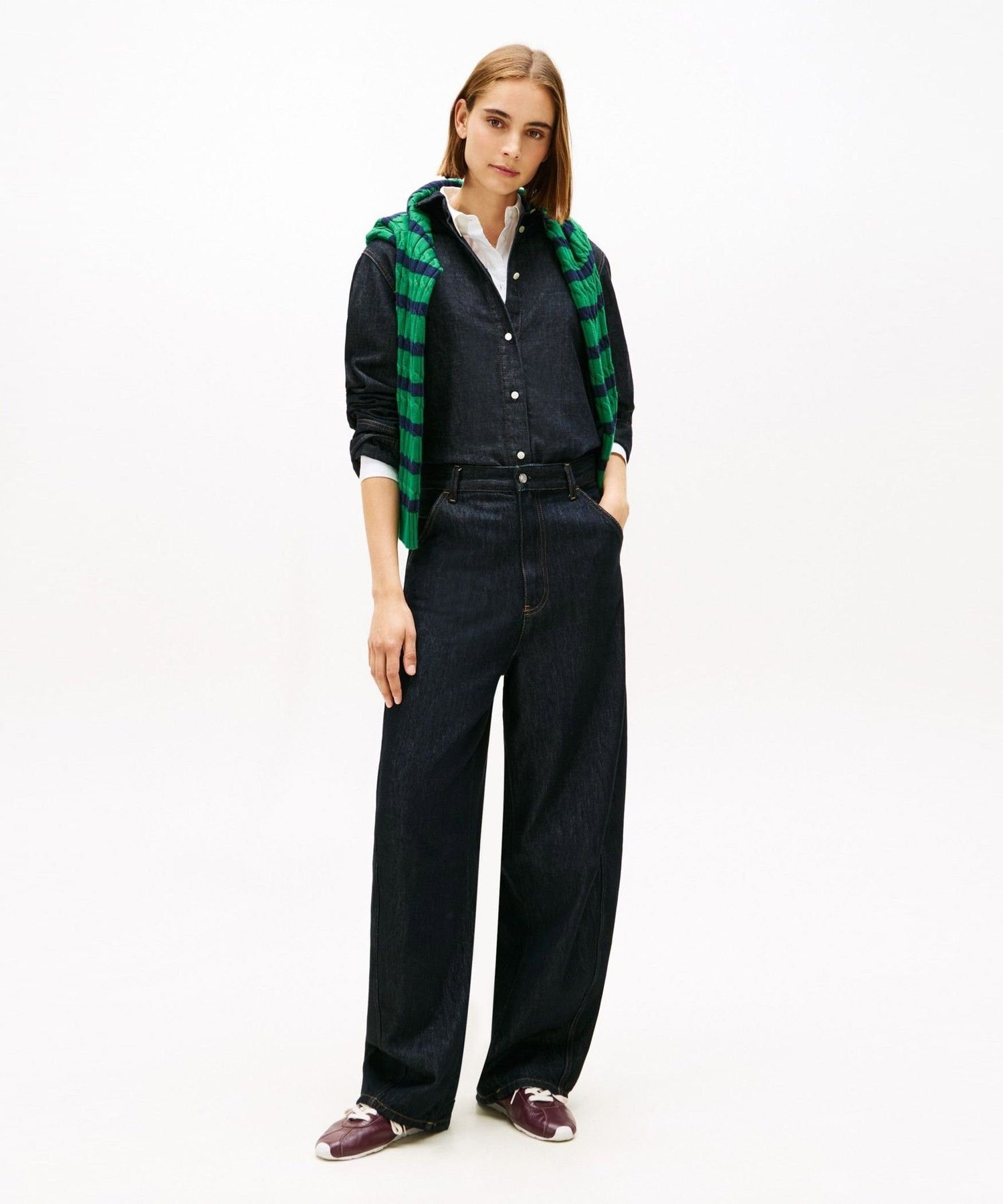 TOMMY HILFIGER ピュアデニムロングスリーブリラックスシャツ トミーヒルフィガー トップス シャツ・ブラウス ブルー【送料無料】