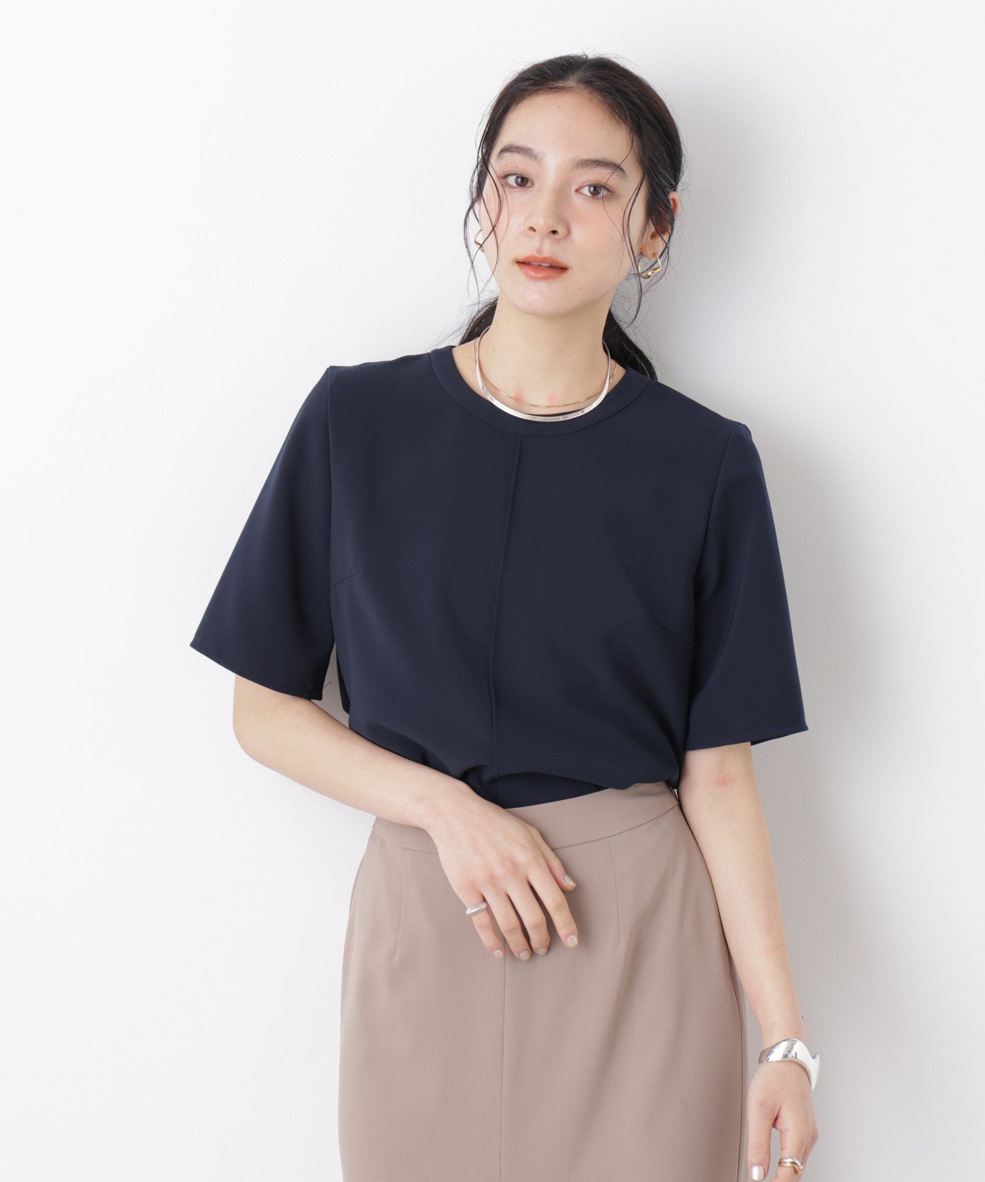 【SALE／30%OFF】NANO universe DressT/クルーネックハーフスリーブブラウス ナノユニバース トップス シャツ・ブラウス ホワイト ネイビー【送料無料】 stylife-15518663 Rakuten Fashion サンプル画像2