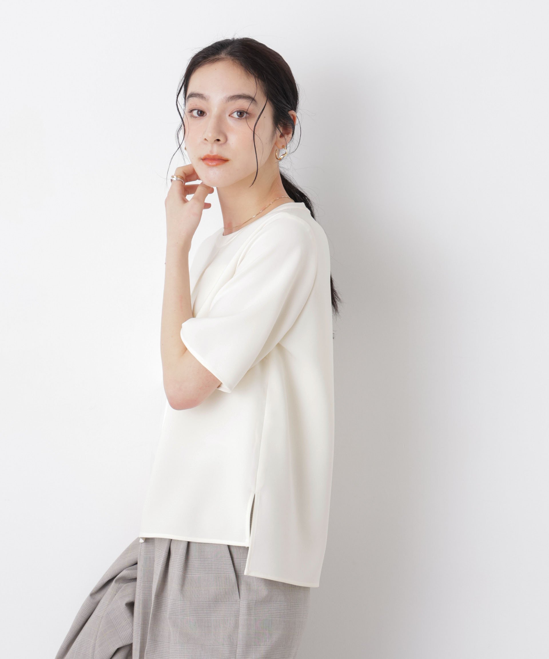 【SALE／30%OFF】NANO universe DressT/クルーネックハーフスリーブブラウス ナノユニバース トップス シャツ・ブラウス ホワイト ネイビー【送料無料】 stylife-15518663 Rakuten Fashion サンプル画像3