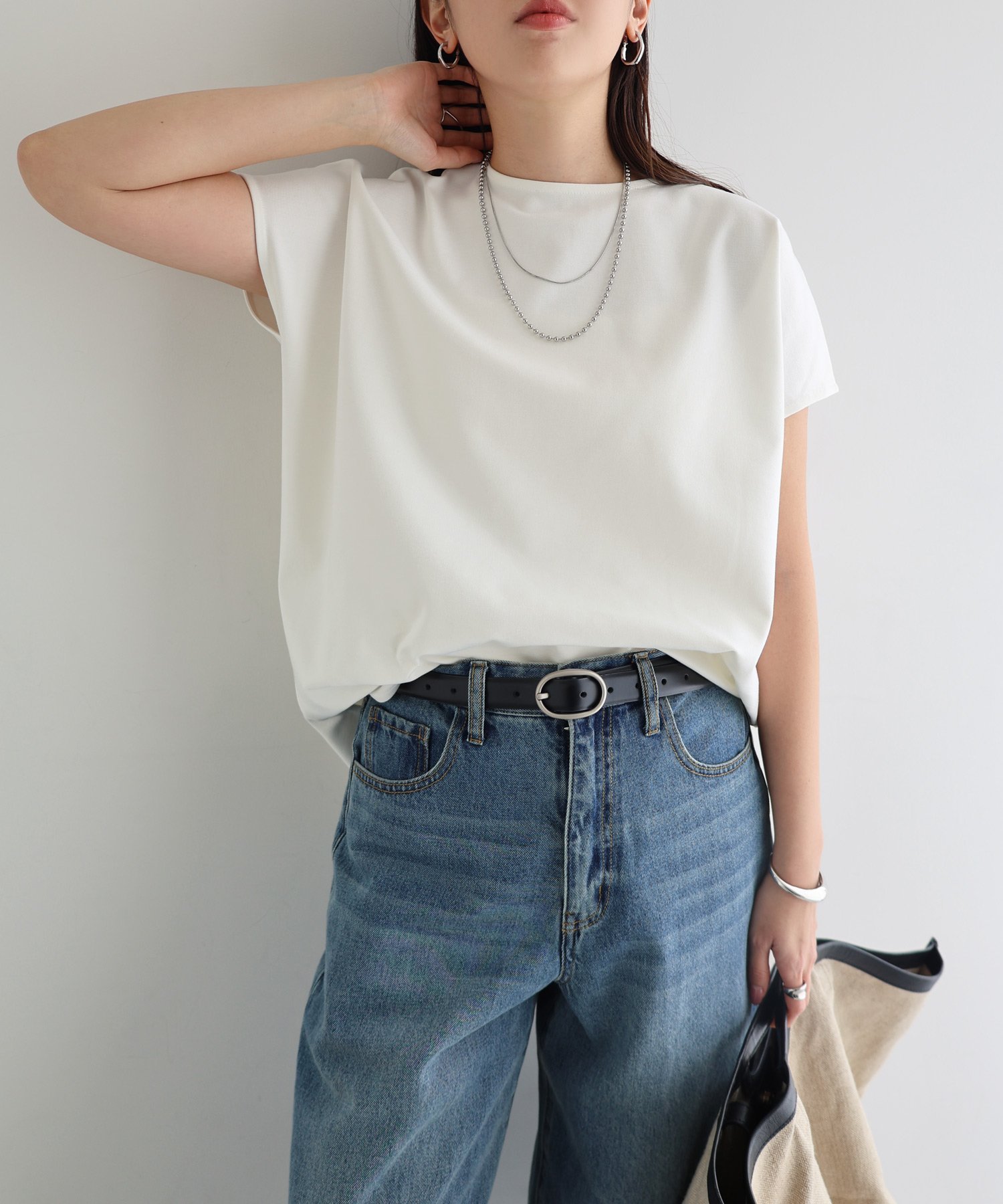 きれいめ ポンチ 2way トップス アンドミー トップス カットソー・Tシャツ ブラウン ブラック ネイビー ブルー グレー ホワイト