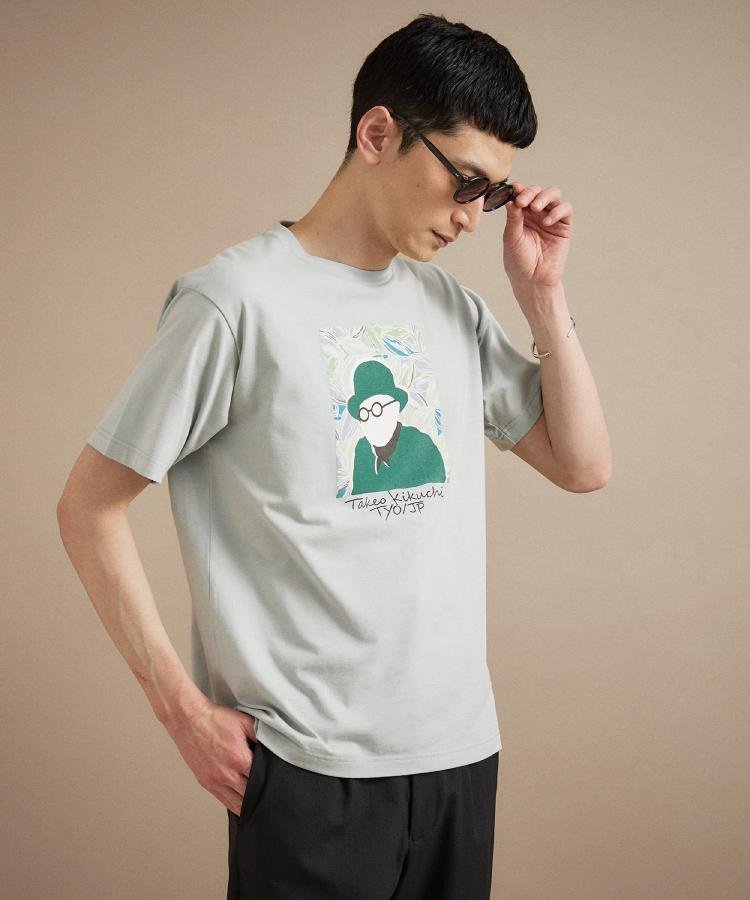 TAKEO KIKUCHI ポートレートアートTシャツ タケオキクチ トップス カットソー・Tシャツ オレンジ グリーン ホワイト ネイビー
