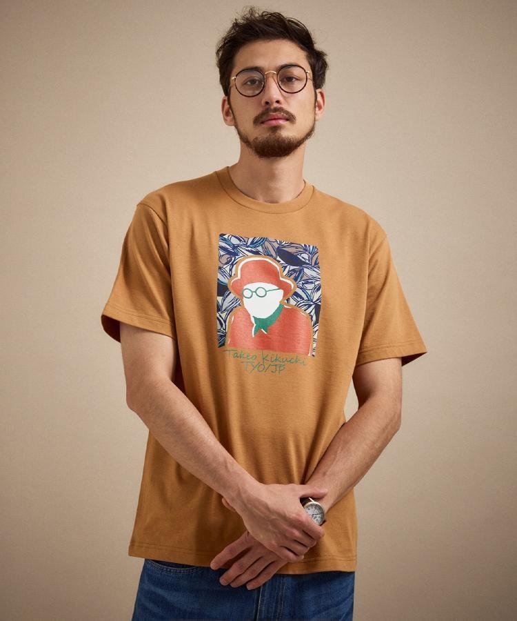 TAKEO KIKUCHI ポートレートアートTシャツ タケオキクチ トップス カットソー・Tシャツ オレンジ グリーン ホワイト ネイビー