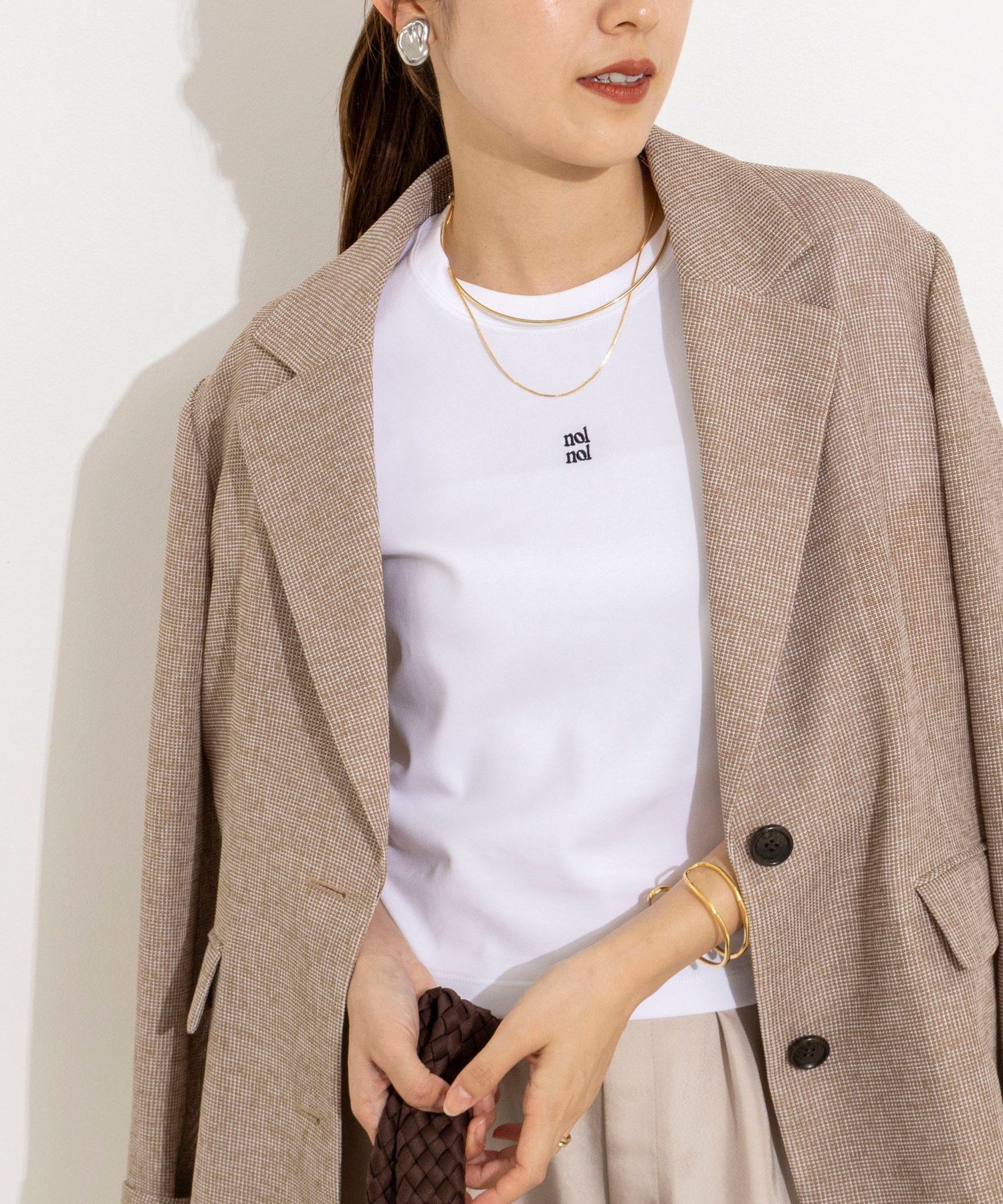 NOLLEY'S 【nolnol/ノルノル】ウォッシャブルクルーネックTee ノーリーズ トップス カットソー・Tシャツ ブラウン ホワイト ネイビー【送料無料】