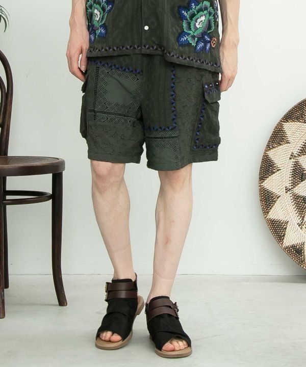 チャイハネ 【チャイハネ】ロザリナメンズハーフパンツ アミナコレクション パンツ その他のパンツ カーキグリーン ブラウン ホワイト
