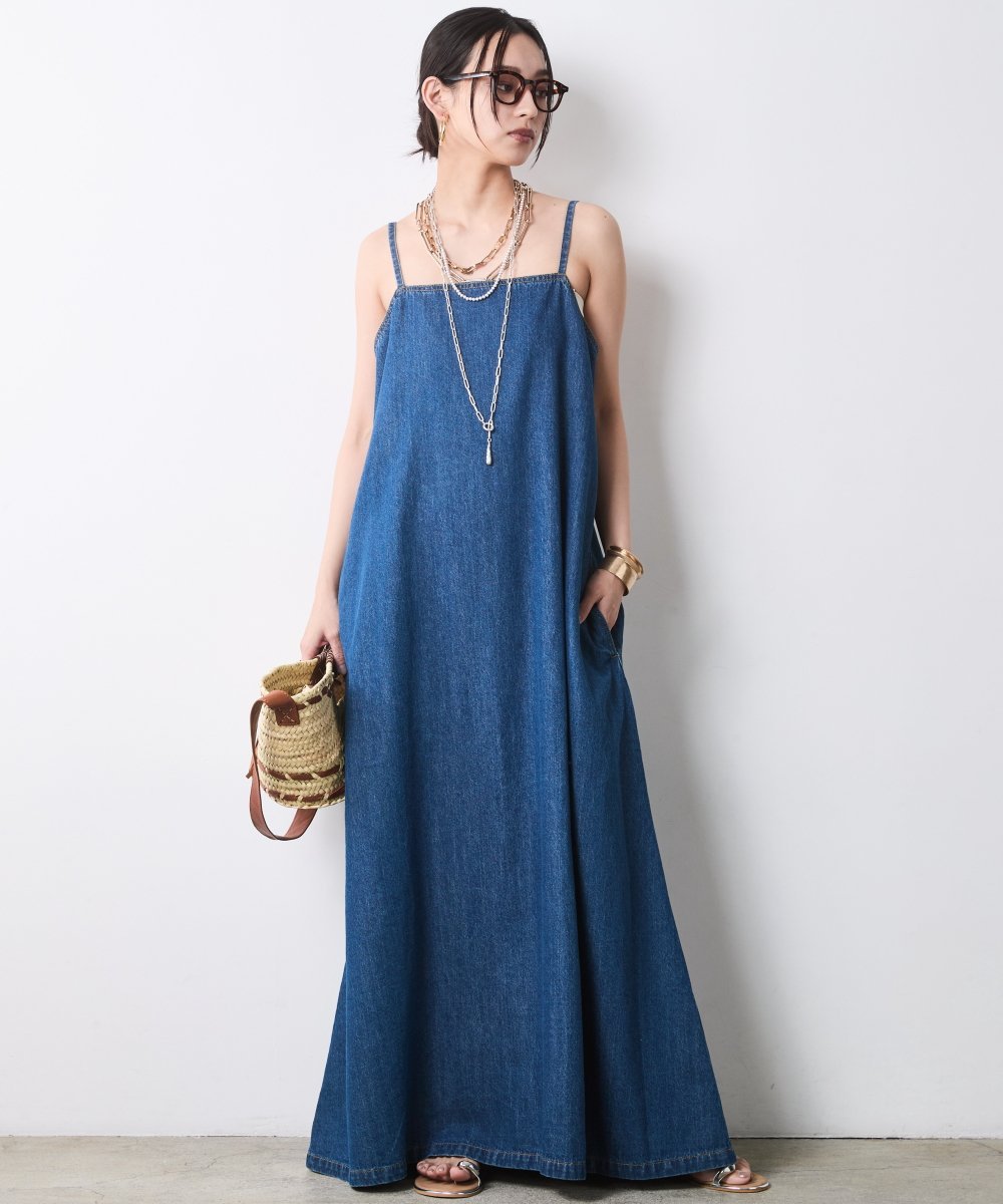 CHIC STYLE 100% Cotton Lightweight Denim Long Dress <Plus Sizes Available> Chic Style Chic Style Dresses & Gowns Dress Blue [Free Shipping]
