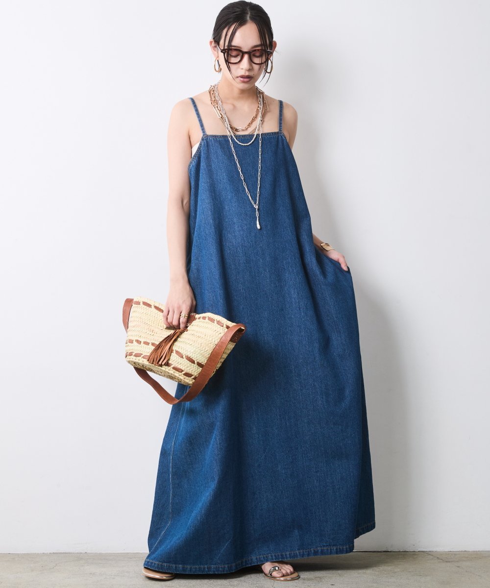 CHIC STYLE 綿100%ライトオンスデニムロングワンピース＜大きいサイズ有＞シックスタイル シックスタイル ワンピース・ドレス ワンピース ブルー【送料無料】