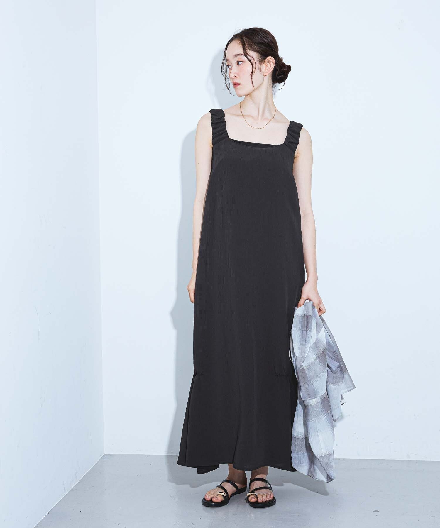 【SALE／19%OFF】LAKOLE 裾シャーリングワンピース ラコレ ワンピース・ドレス ワンピース ブルー ブラウン ブラック【送料無料】