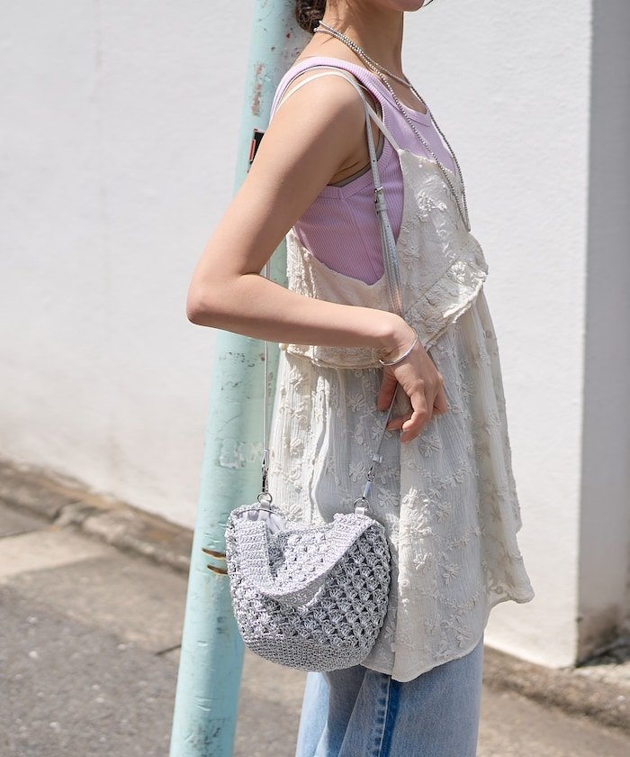 【SALE／21%OFF】FREAK'S STORE ラメ糸手編み 2WAYバッグ フリークスストア バッグ トートバッグ ブラック ゴールド ブルー ピンク シルバー【送料無料】