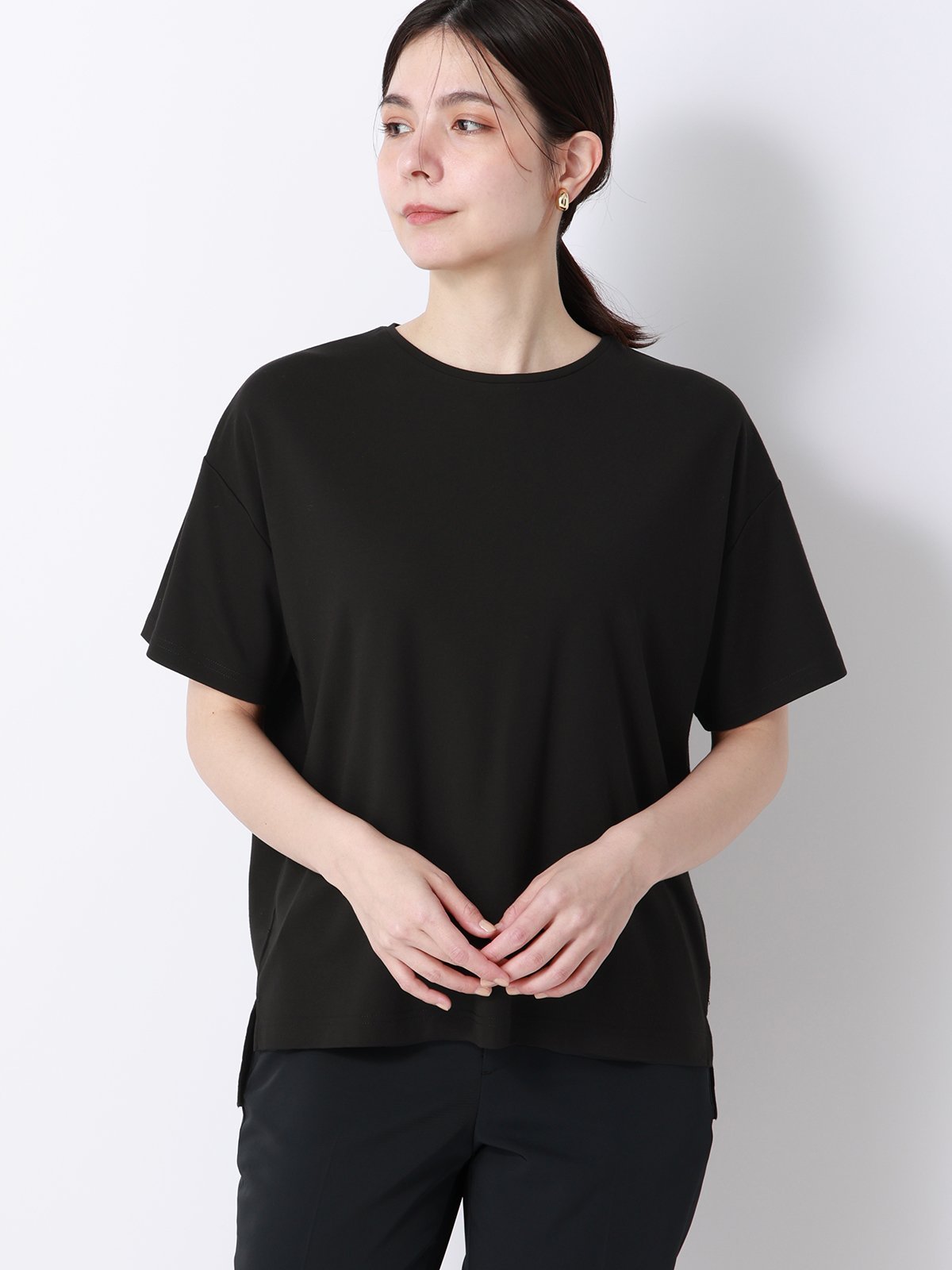 SUIT SQUARE CHANTOWA ポンチオーバーサイズTシャツ ウォッシャブル 接触冷感 無地 スーツ スクエア トップス カットソー・Tシャツ ブラック