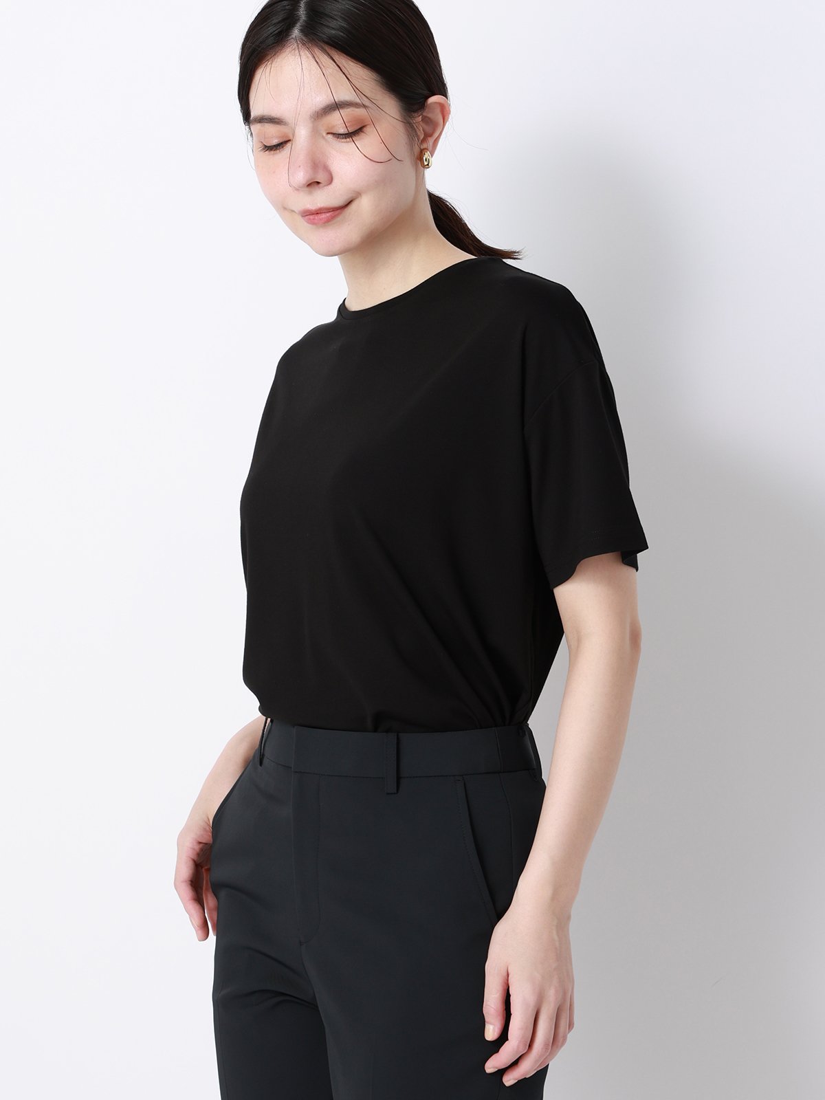 SUIT SQUARE CHANTOWA ポンチオーバーサイズTシャツ ウォッシャブル 接触冷感 無地 スーツ スクエア トップス カットソー・Tシャツ ブラック