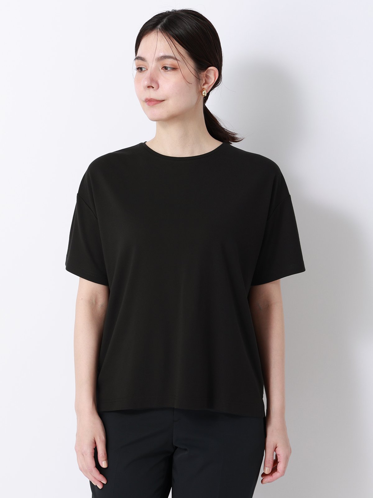 SUIT SQUARE CHANTOWA ポンチオーバーサイズTシャツ ウォッシャブル 接触冷感 無地 スーツ スクエア トップス カットソー・Tシャツ ブラック