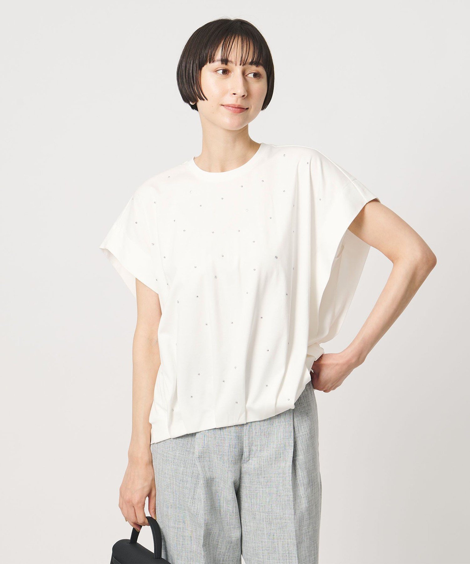 UNITED ARROWS ビジュー Tシャツ -接触冷感- ユナイテッドアローズ トップス カットソー・Tシャツ ブラック ホワイト【送料無料】