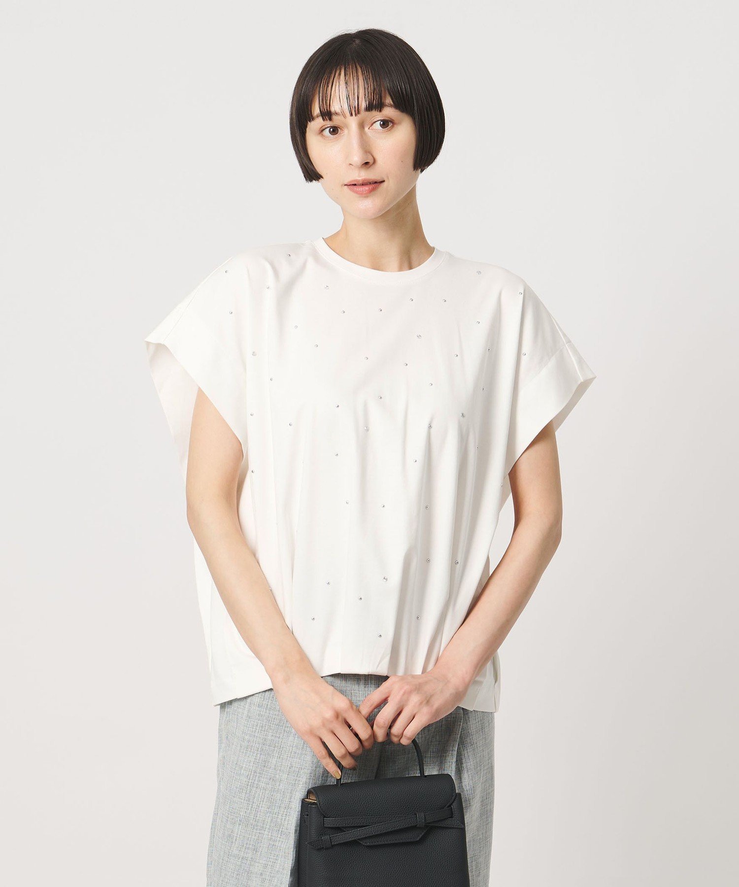 ビジュー Tシャツ -接触冷感- ユナイテッドアローズ トップス カットソー・Tシャツ ブラック ホワイト