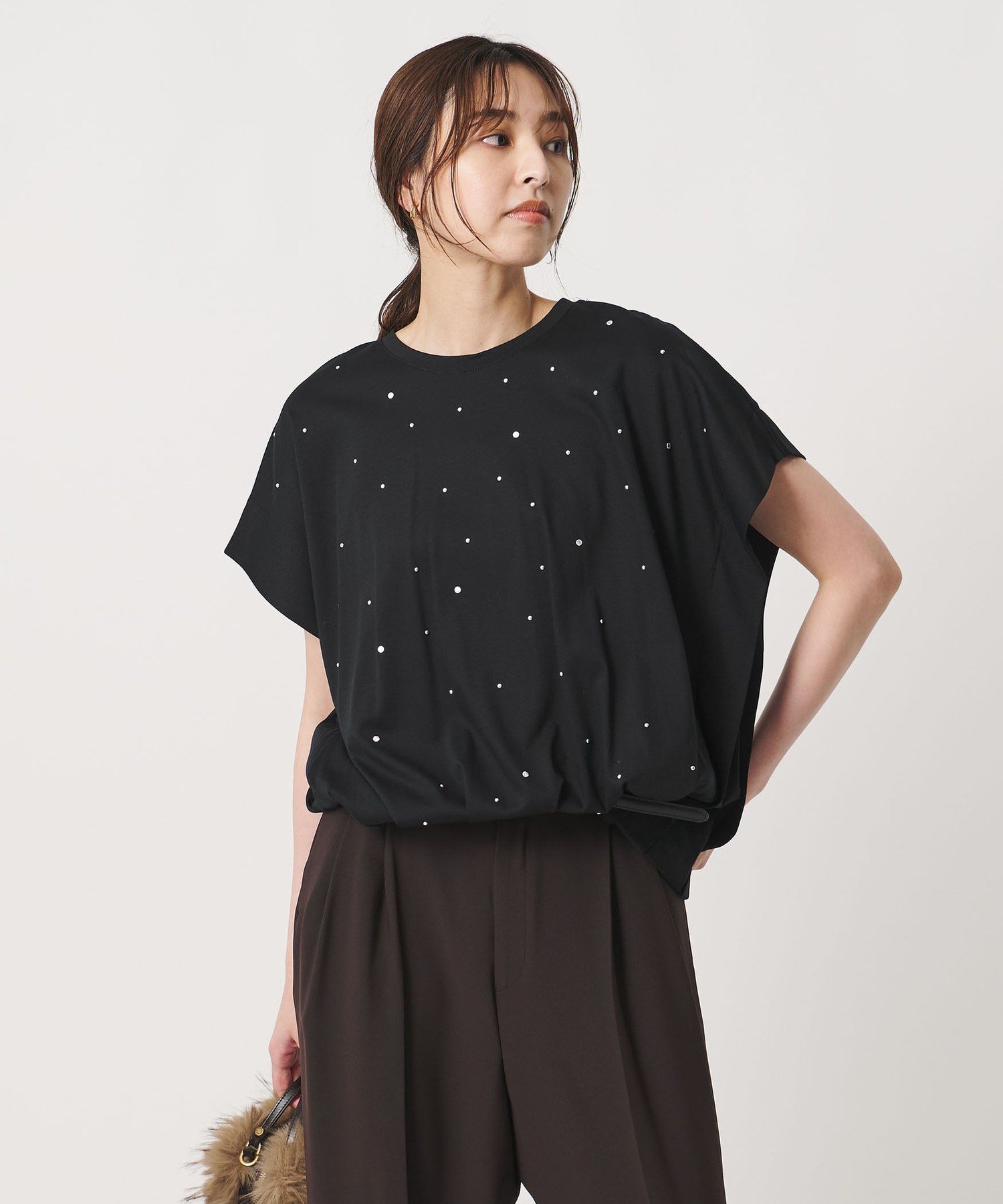 ビジュー Tシャツ -接触冷感- ユナイテッドアローズ トップス カットソー・Tシャツ ブラック ホワイト