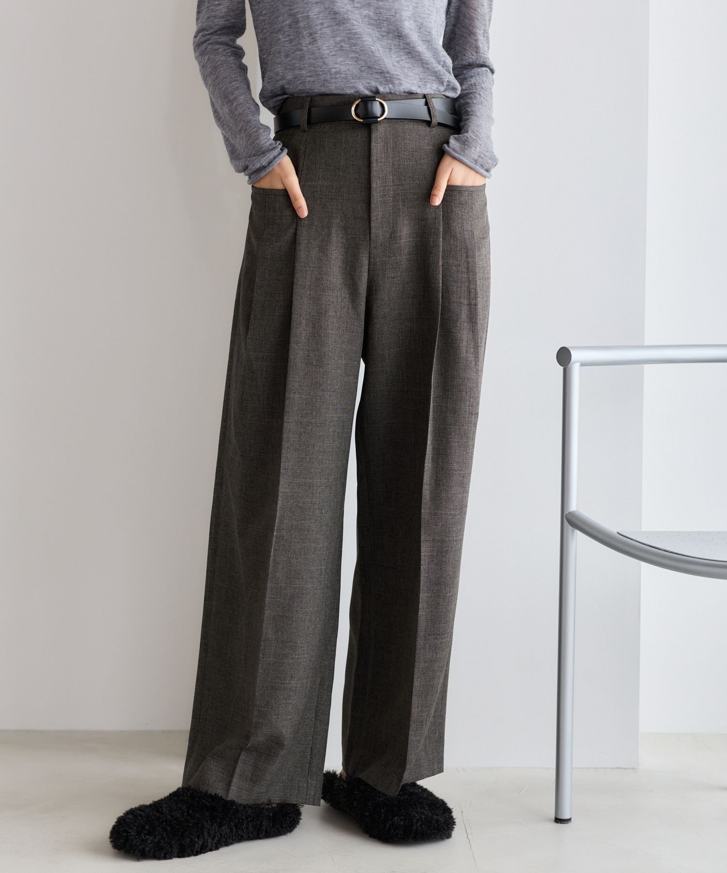 シャンブレーワイドパンツ / ハンドウォッシャブル＜セットアップ対応＞ バンヤードストーム パンツ その他のパンツ ベージュ ブラウン