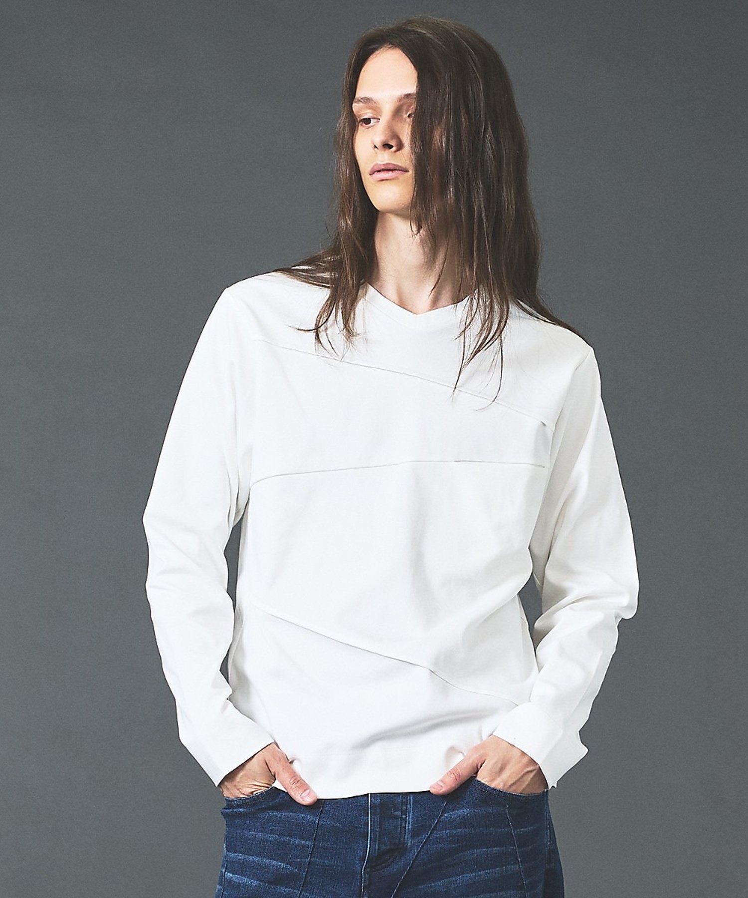 5351POUR LES HOMMES ダーツ 長袖 Tシャツ【予約】 ゴーサンゴーイチプールオム トップス カットソー・Tシャツ ホワイト ブラック ブルー