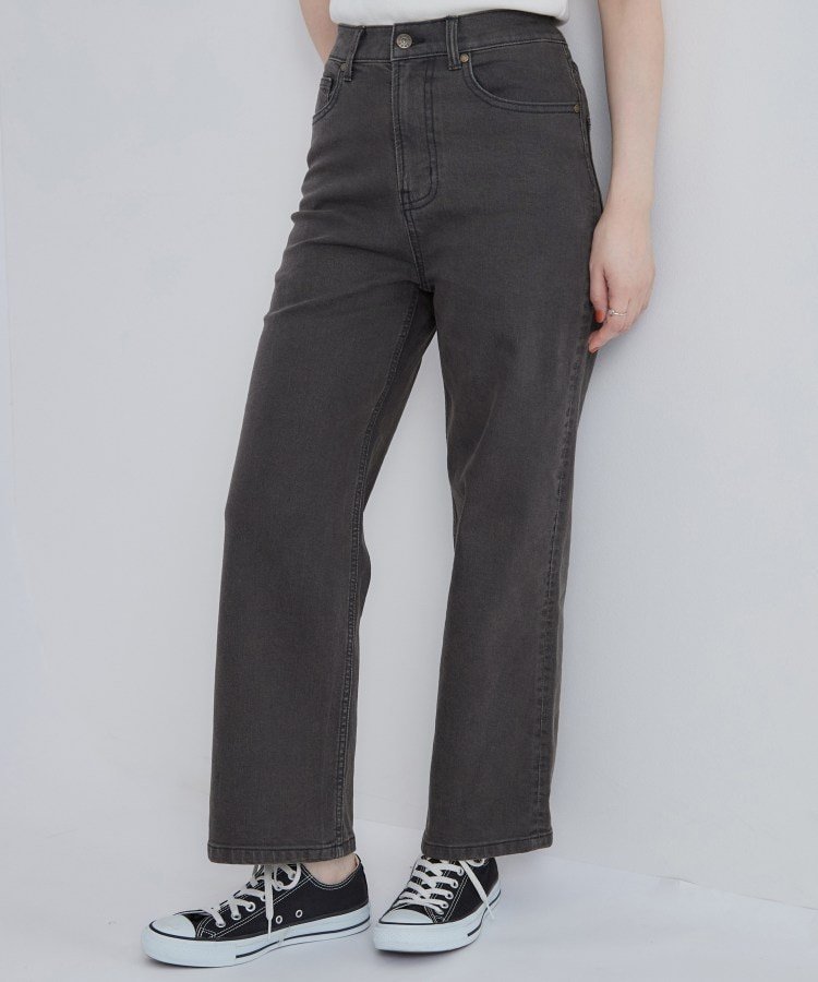 SHOO・LA・RUE 【S-LL/ストレッチ/色落ちしにくいネイビー】脚がまっすぐきれいに見える ワイドストレートデニムパンツ シューラルー パンツ ジーンズ・デニムパンツ ブラック ブルー ネイビー