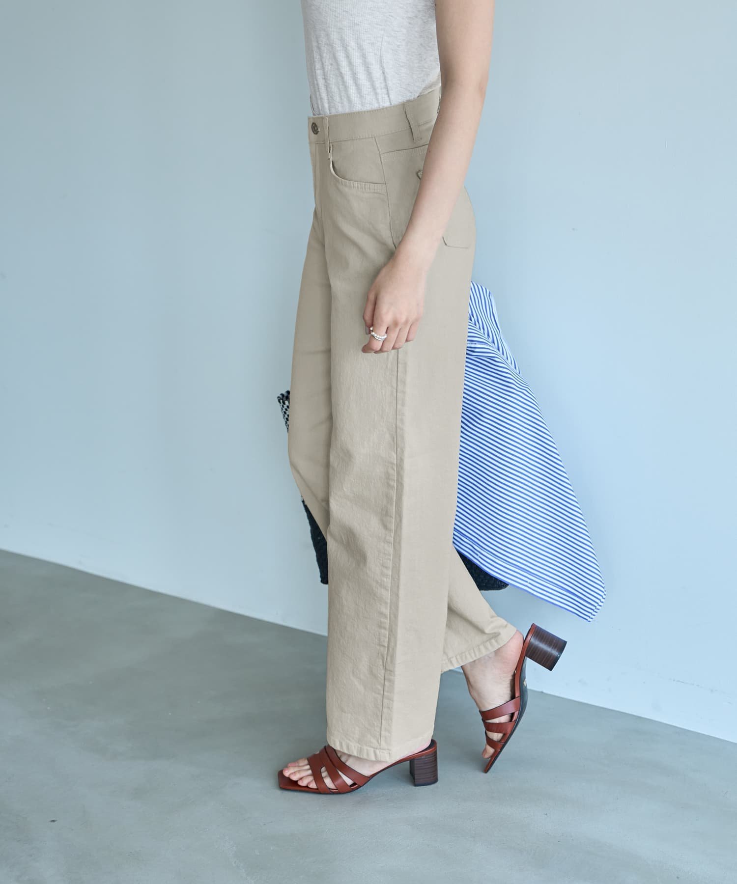 STYLE DELI ウエストにゴム内蔵のストレッチコットンストレートパンツ スタイルデリ パンツ チノパンツ グレー ホワイト【送料無料】