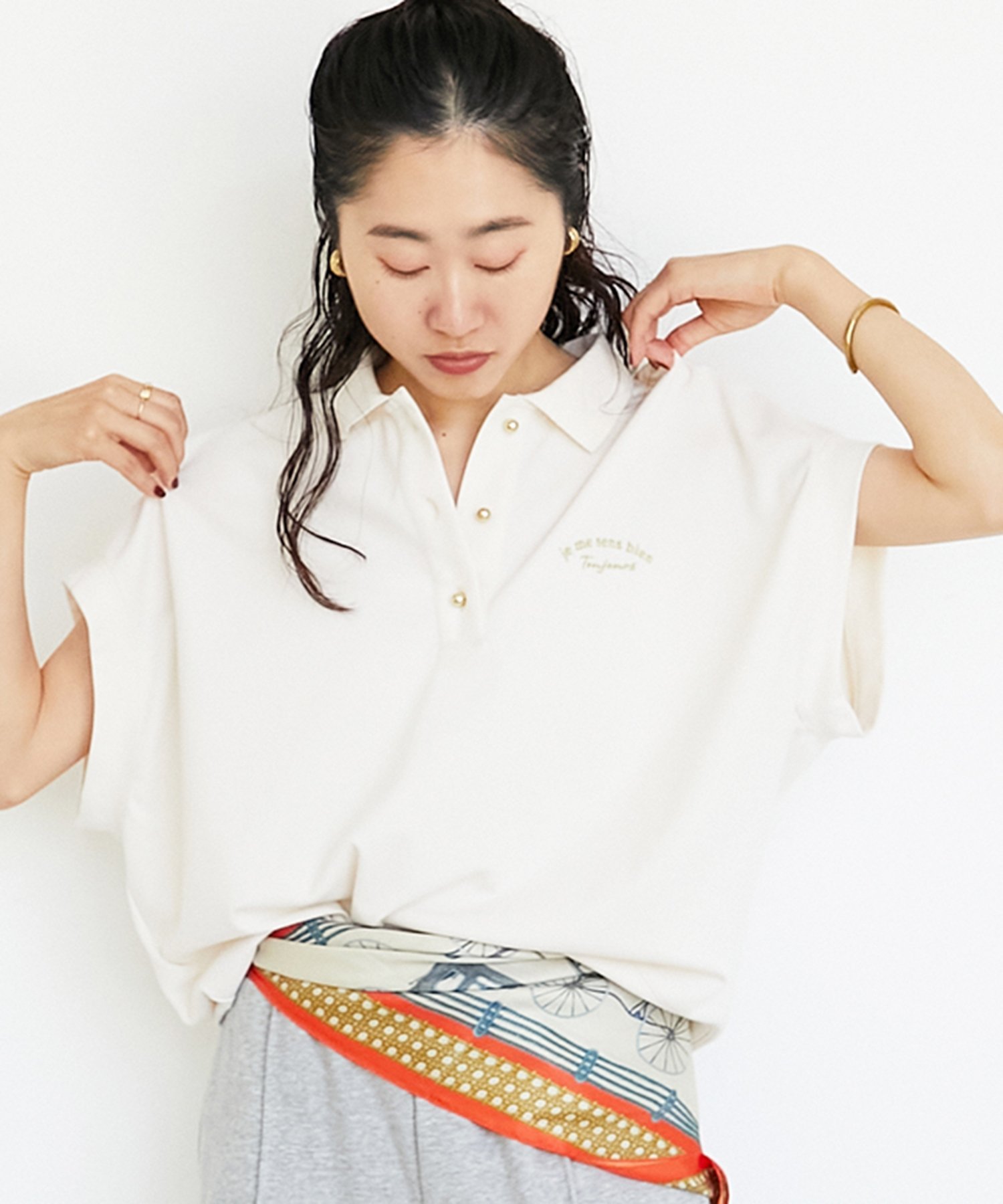 【SALE/45%OFF】le.coeur blanc ライトポンチポロシャツ ルクールブラン トップス ポロシャツ ホワイト ブラック【送料無料】