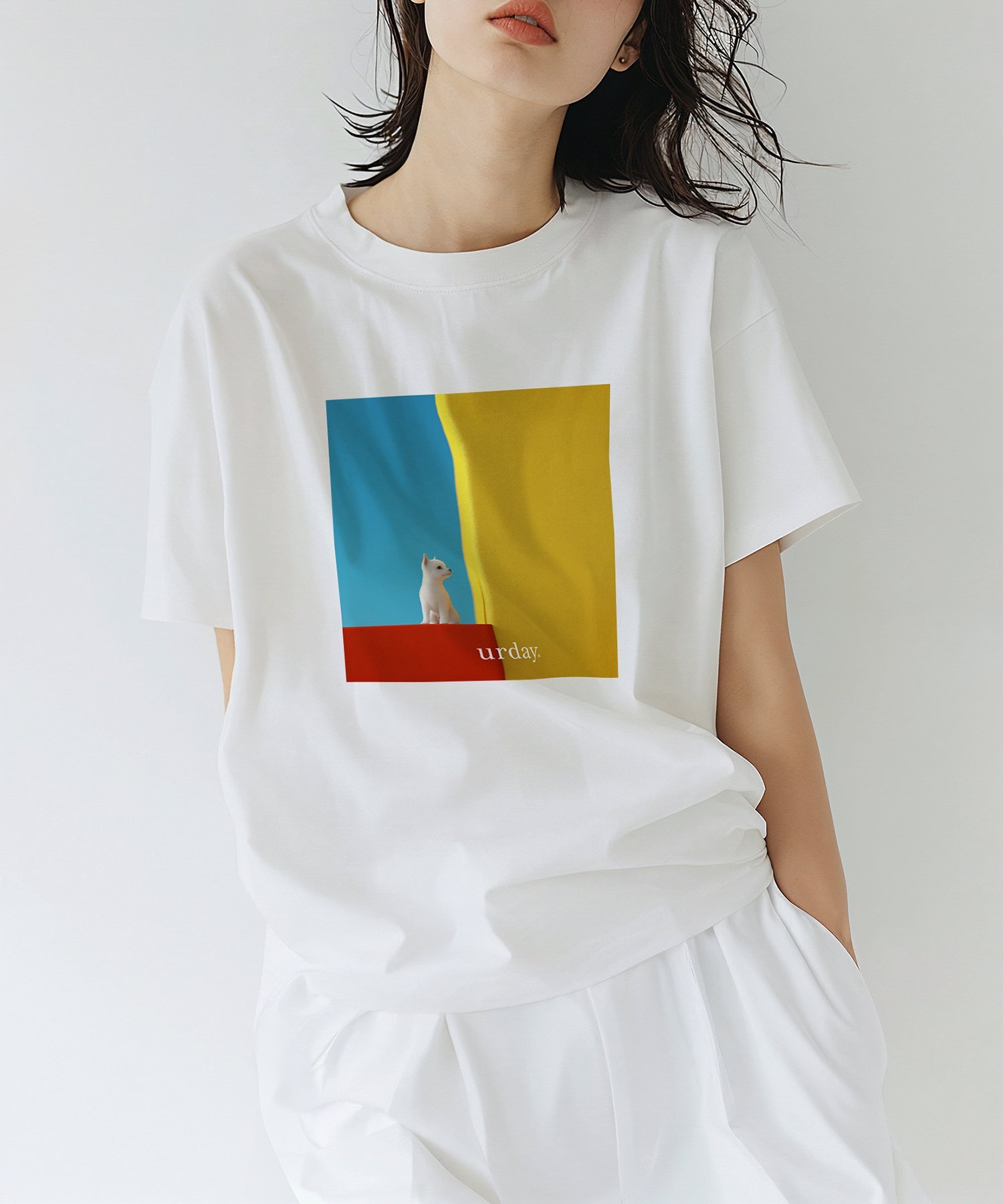 mamian urday【Animal/White Dog/BYR】フォトTシャツ マミアン トップス カットソー・Tシャツ ホワイト