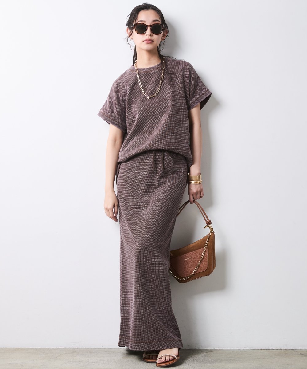 CHIC STYLE ヴィンテージ加工サーマルロングタイトスカート＜大きいサイズ有＞シックスタイル シックスタイル スカート ロング・マキシスカート ブラウン【送料無料】