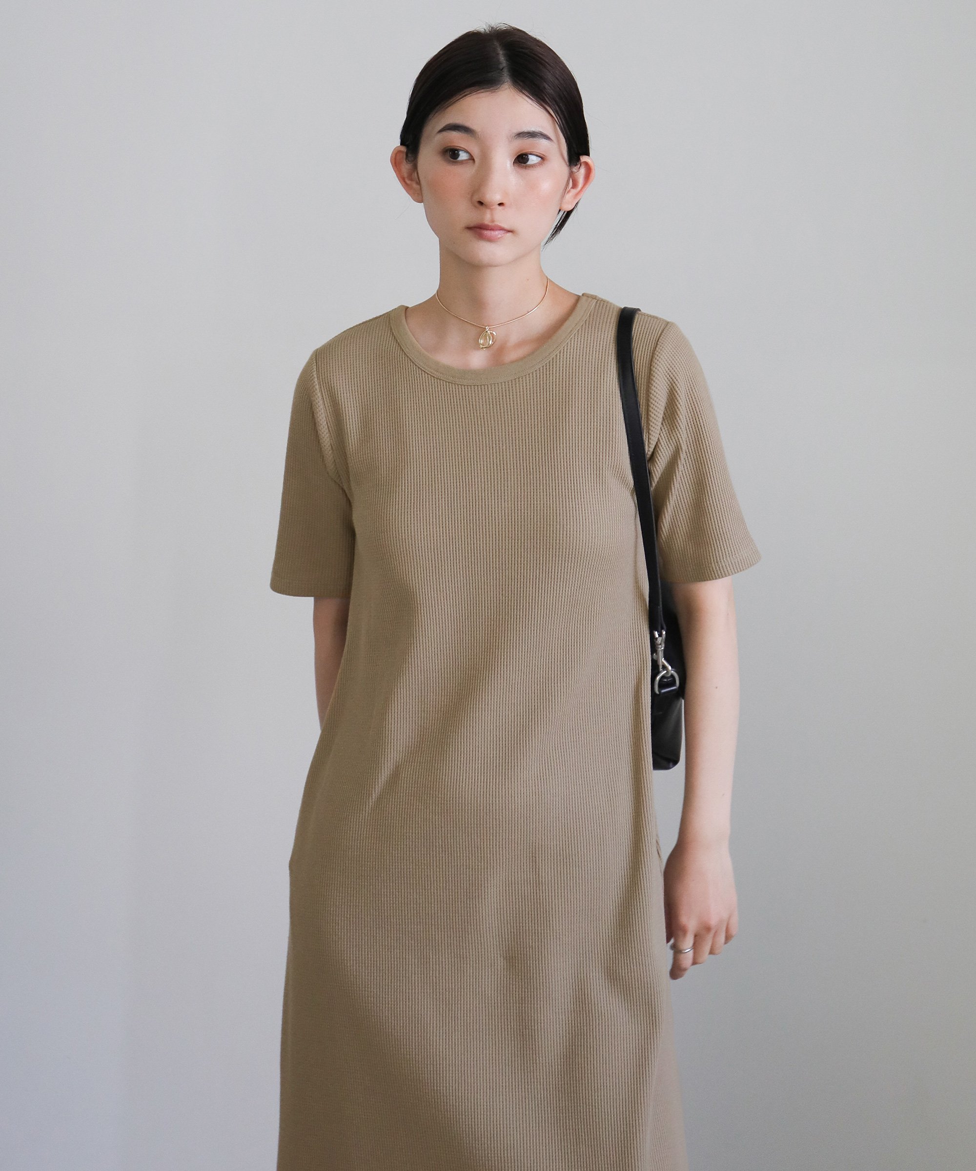 SELECT MOCA カップ付きセミフレアワッフルワンピース セレクトモカ ワンピース・ドレス ワンピース