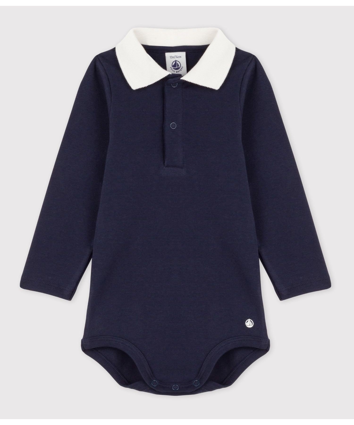 プチバトー ベビー服 男の子 PETIT BATEAU 衿つき長袖ボディ プチバトー マタニティウェア・ベビー用品 ロンパース・カバーオール ホワイト