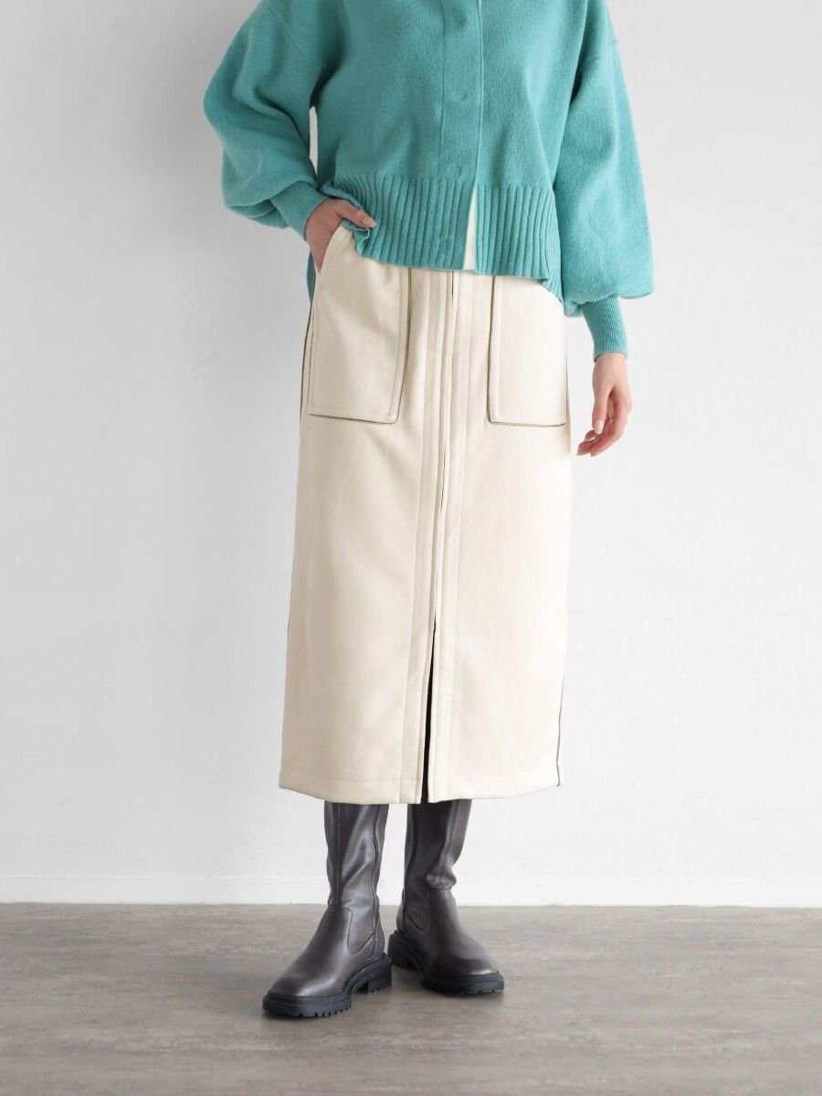 【SALE／29%OFF】LASUD ポケットデザインスエードIラインスカート ラシュッド スカート ロング・マキシスカート ホワイト ブラック オレンジ イエロー グリーン ブルー【送料無料】のサムネイル