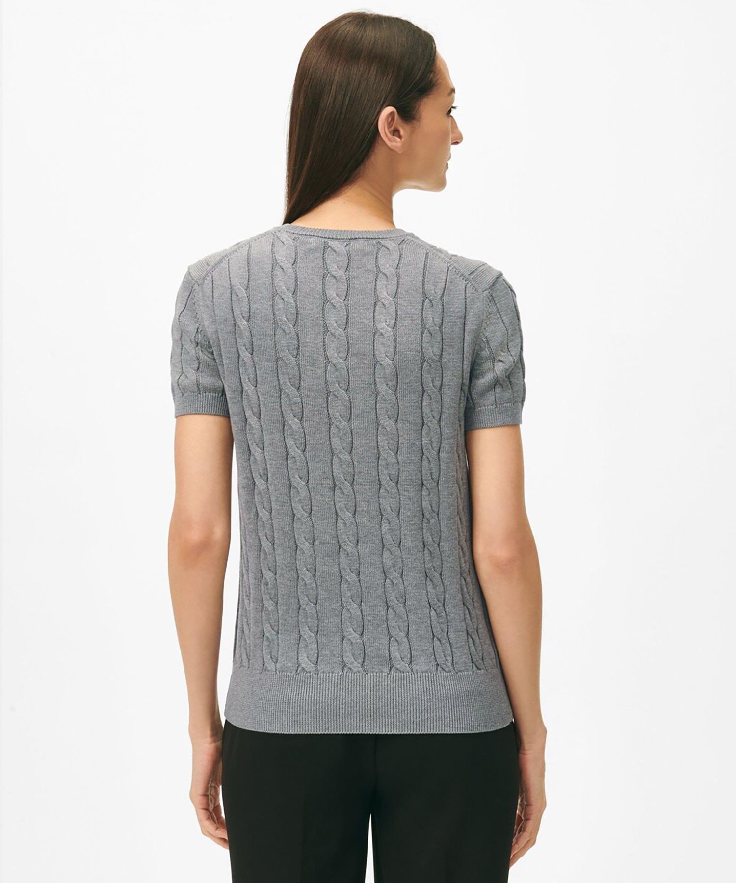 【SALE／35%OFF】BROOKS BROTHERS スーピマコットン ケーブル クルーネック ショートスリーブセーター ブルックス ブラザーズ トップス ニット ネイビー グレー【送料無料】