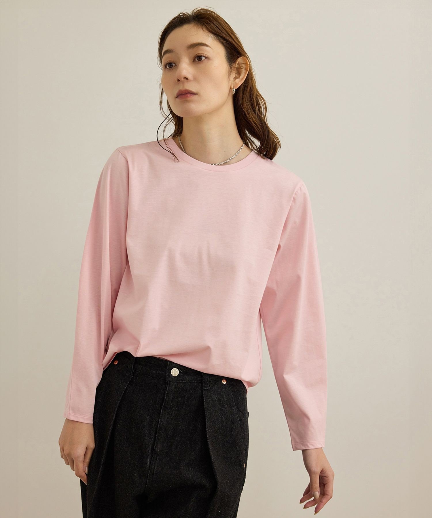 【SALE／40%OFF】ROPE' 【洗える】コットンプレーティング天竺カーブスリーブカットソー ロペ トップス カットソー・Tシャツ ホワイト ピンク【送料無料】