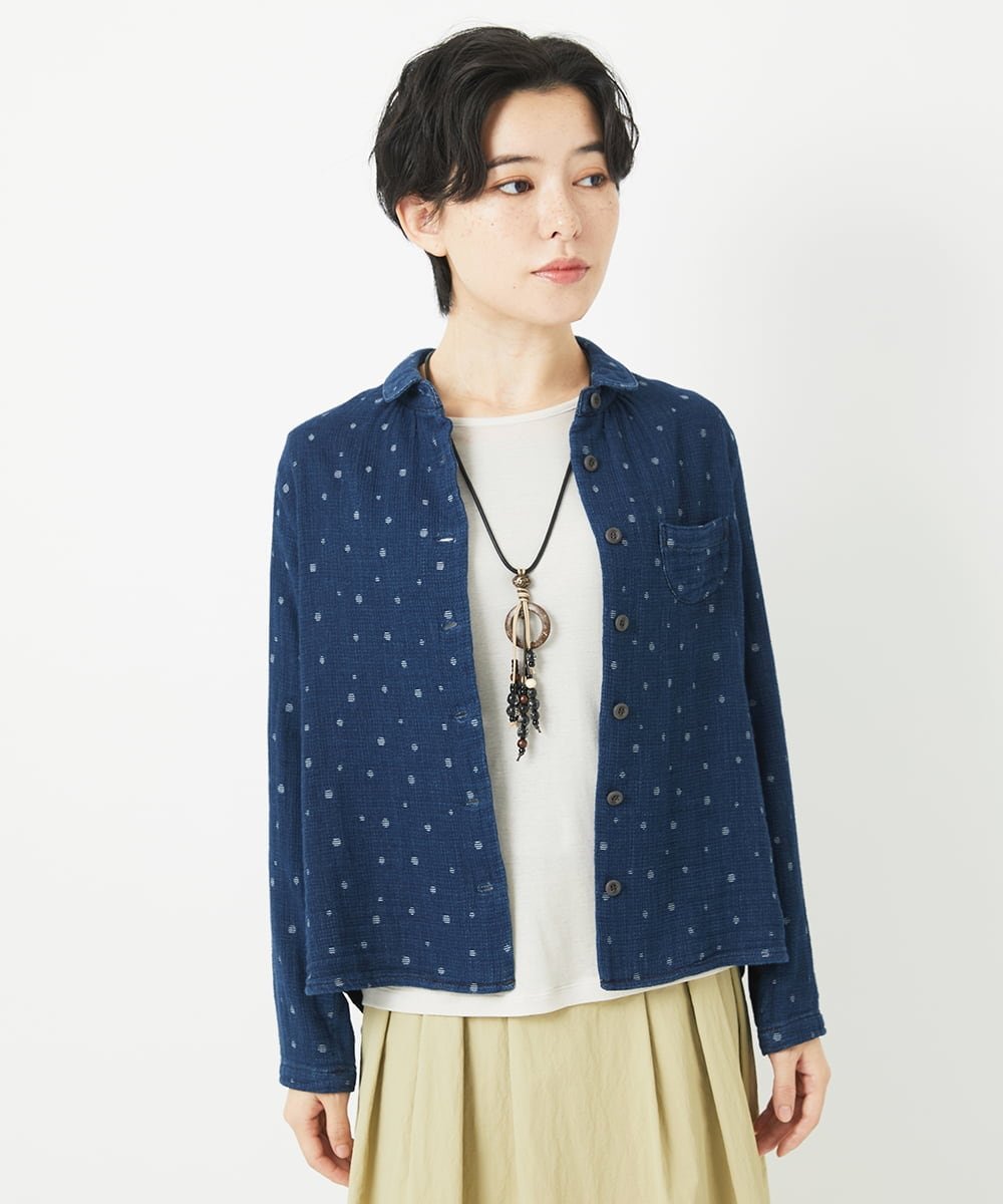 GIANNI LO GIUDICE（小さいサイズ） 二重織ガーゼデニムドットブラウス メゾンドゥサンク トップス シャツ・ブラウス ネイビー【送料無料】