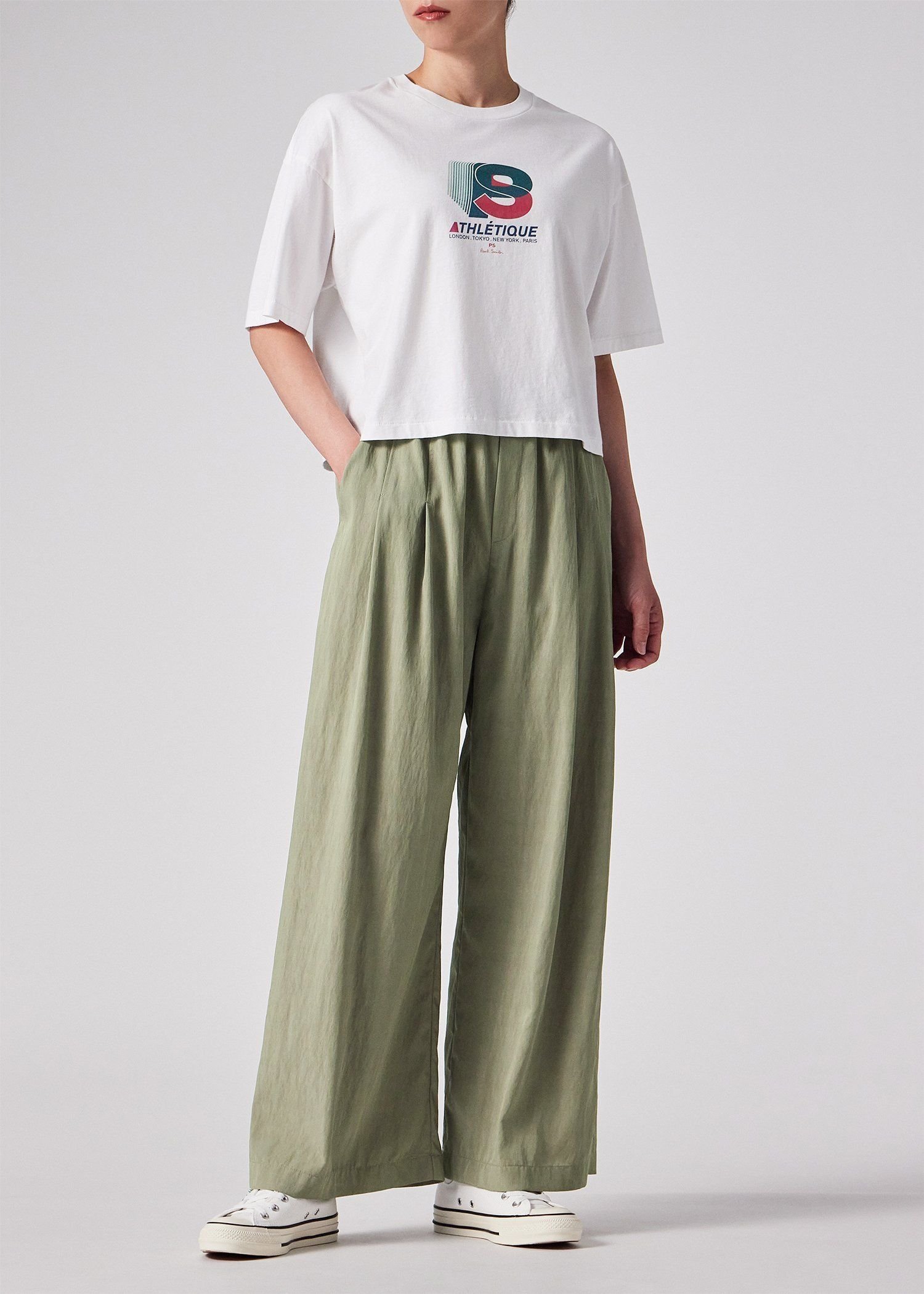 【SALE／30%OFF】PS Paul Smith ウィメンズ アスレチック クロップド 半袖Tシャツ ポール・スミス トップス カットソー・Tシャツ ブラック ホワイト【送料無料】